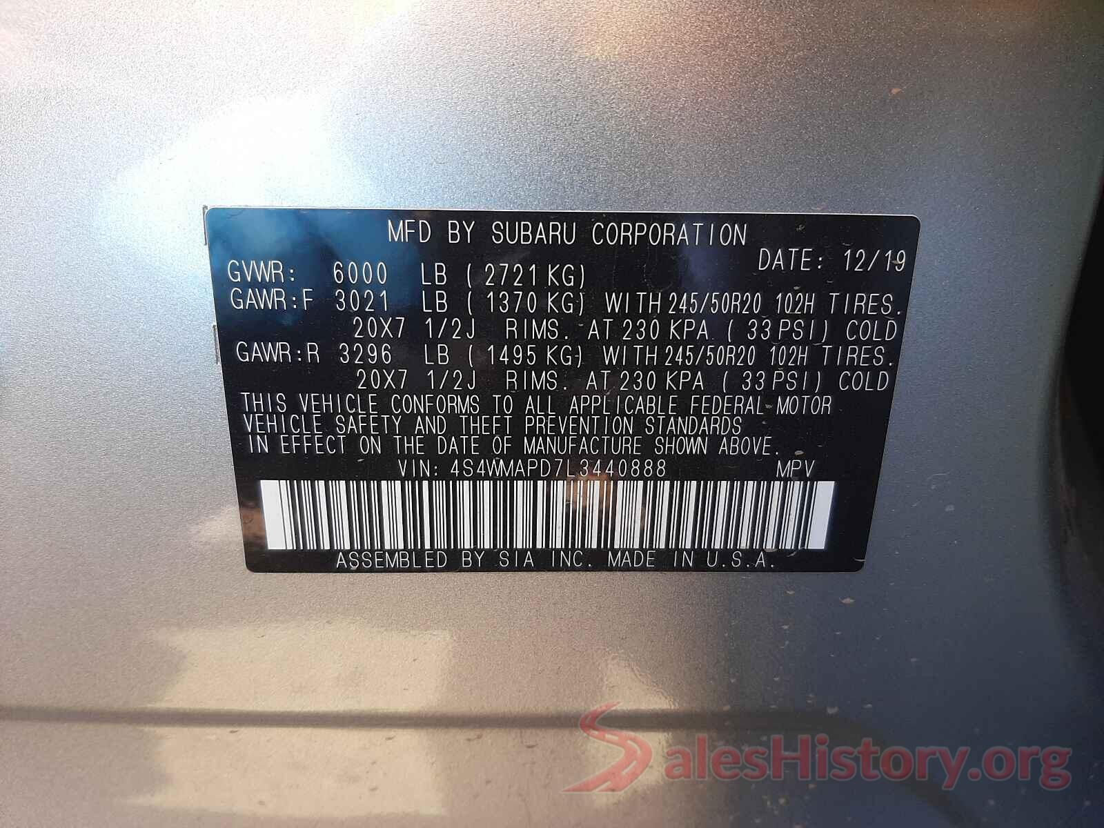 4S4WMAPD7L3440888 2020 SUBARU ASCENT