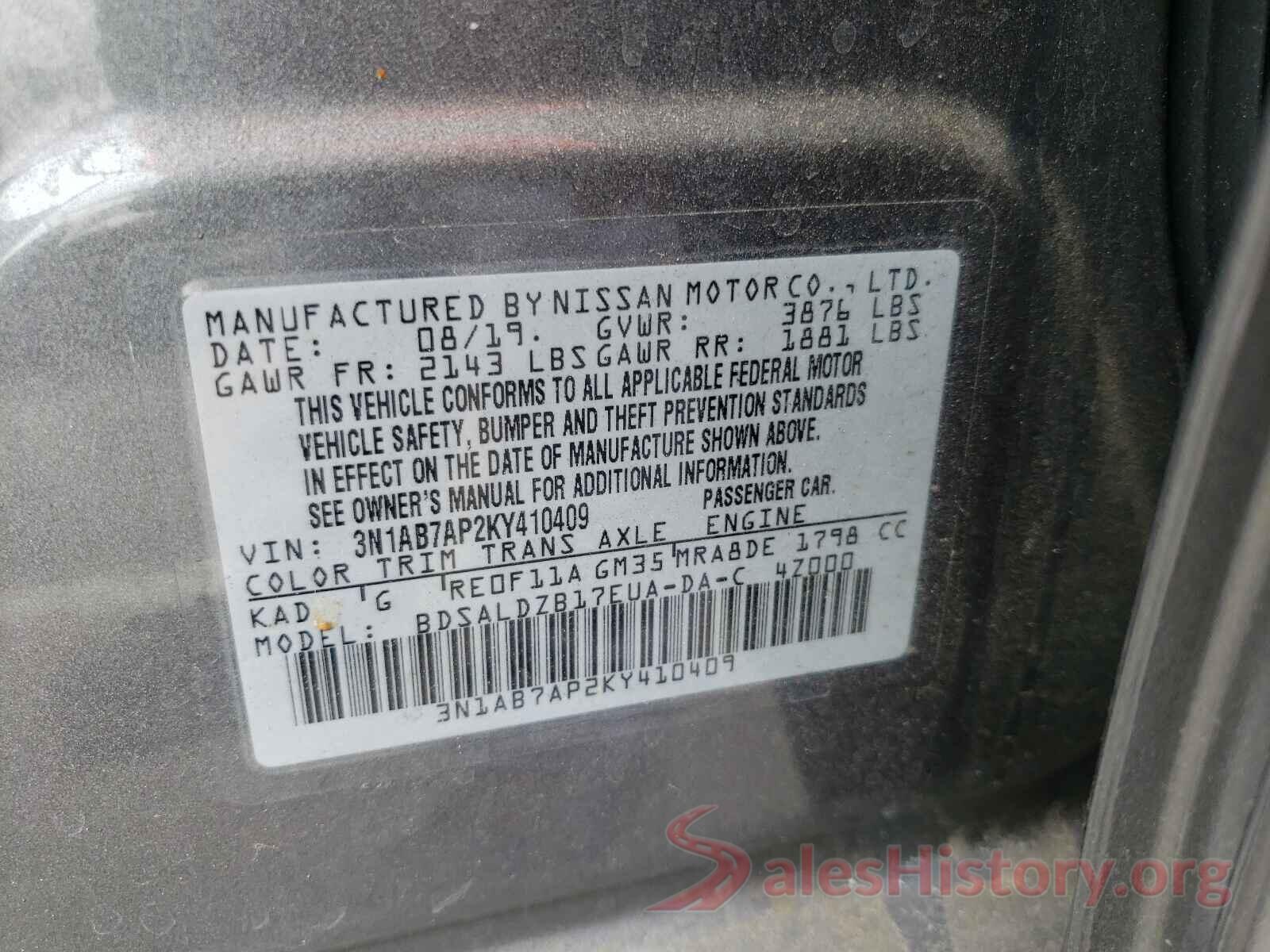 3N1AB7AP2KY410409 2019 NISSAN SENTRA