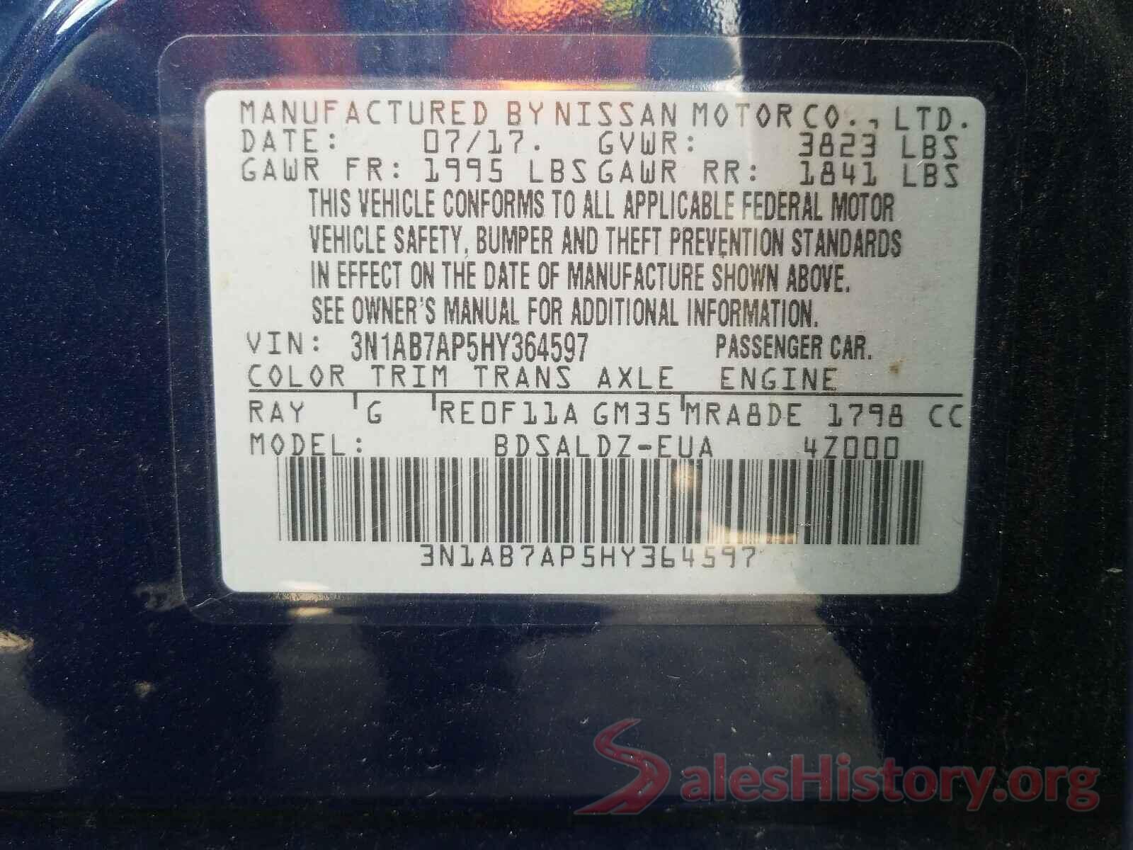 3N1AB7AP5HY364597 2017 NISSAN SENTRA