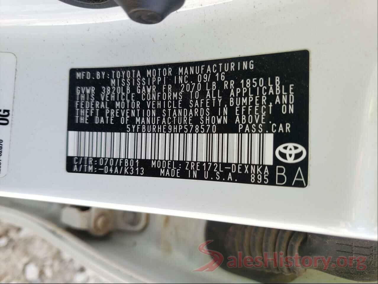 5YFBURHE9HP578570 2017 TOYOTA COROLLA