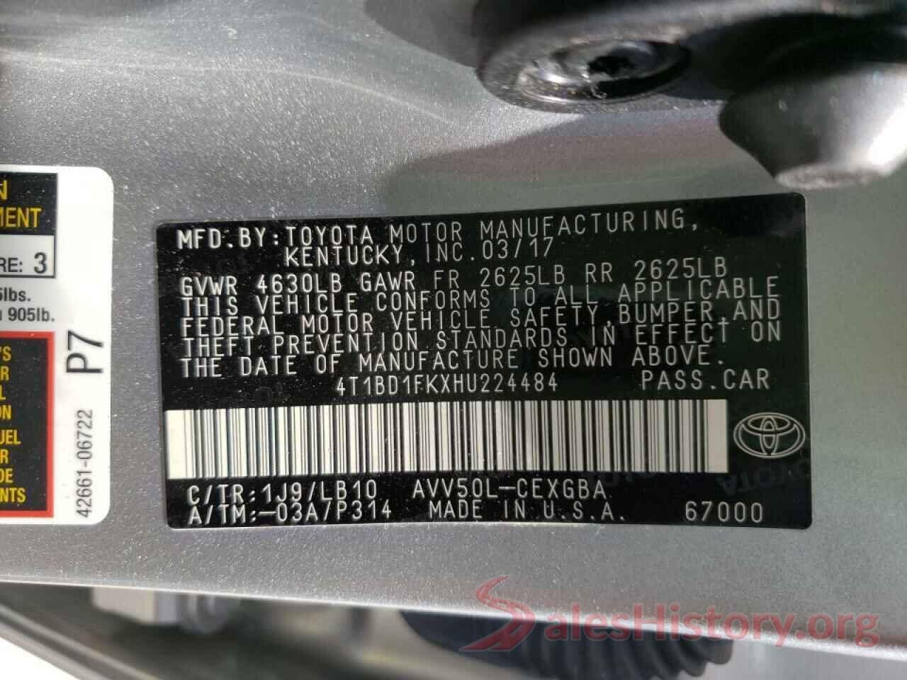 4T1BD1FKXHU224484 2017 TOYOTA CAMRY