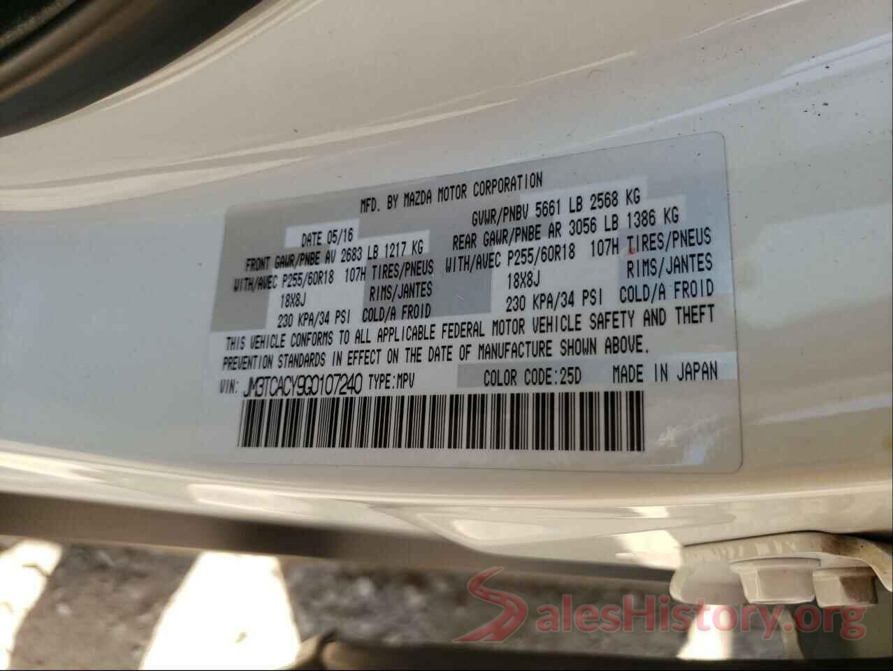 JM3TCACY9G0107240 2016 MAZDA CX-9