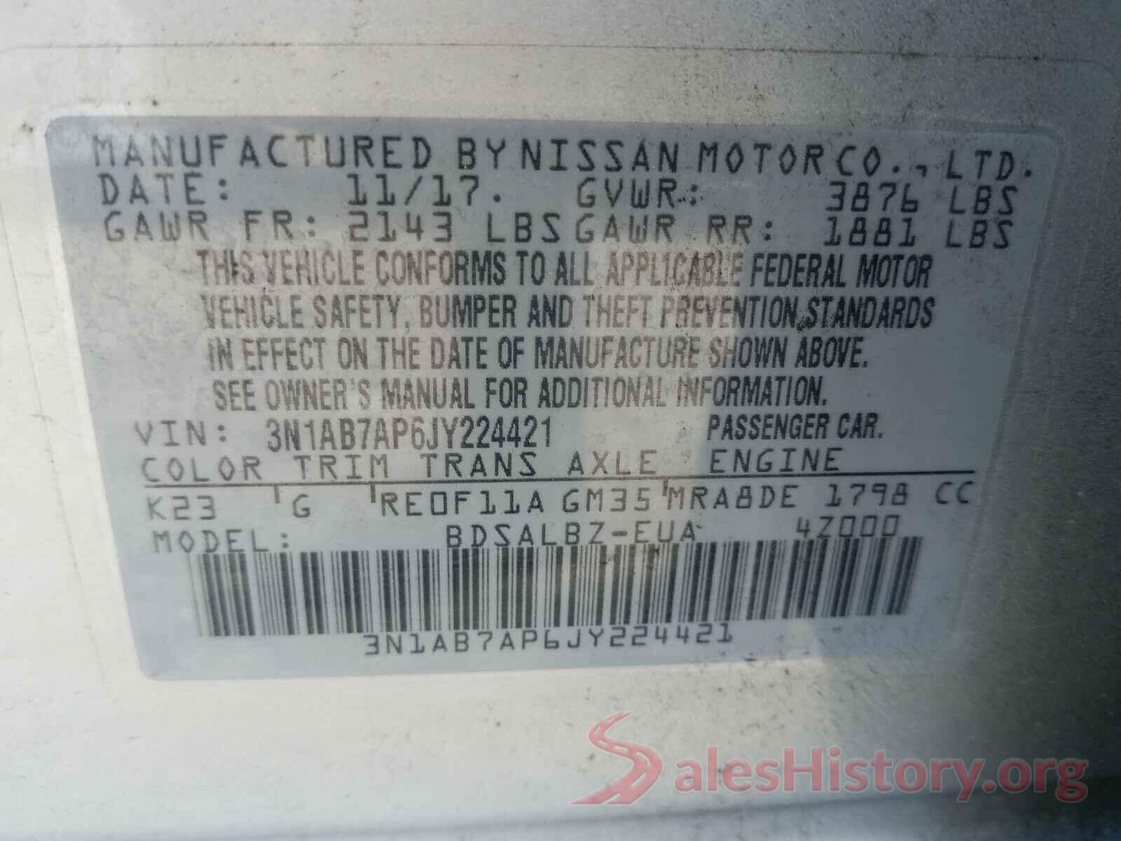 3N1AB7AP6JY224421 2018 NISSAN SENTRA