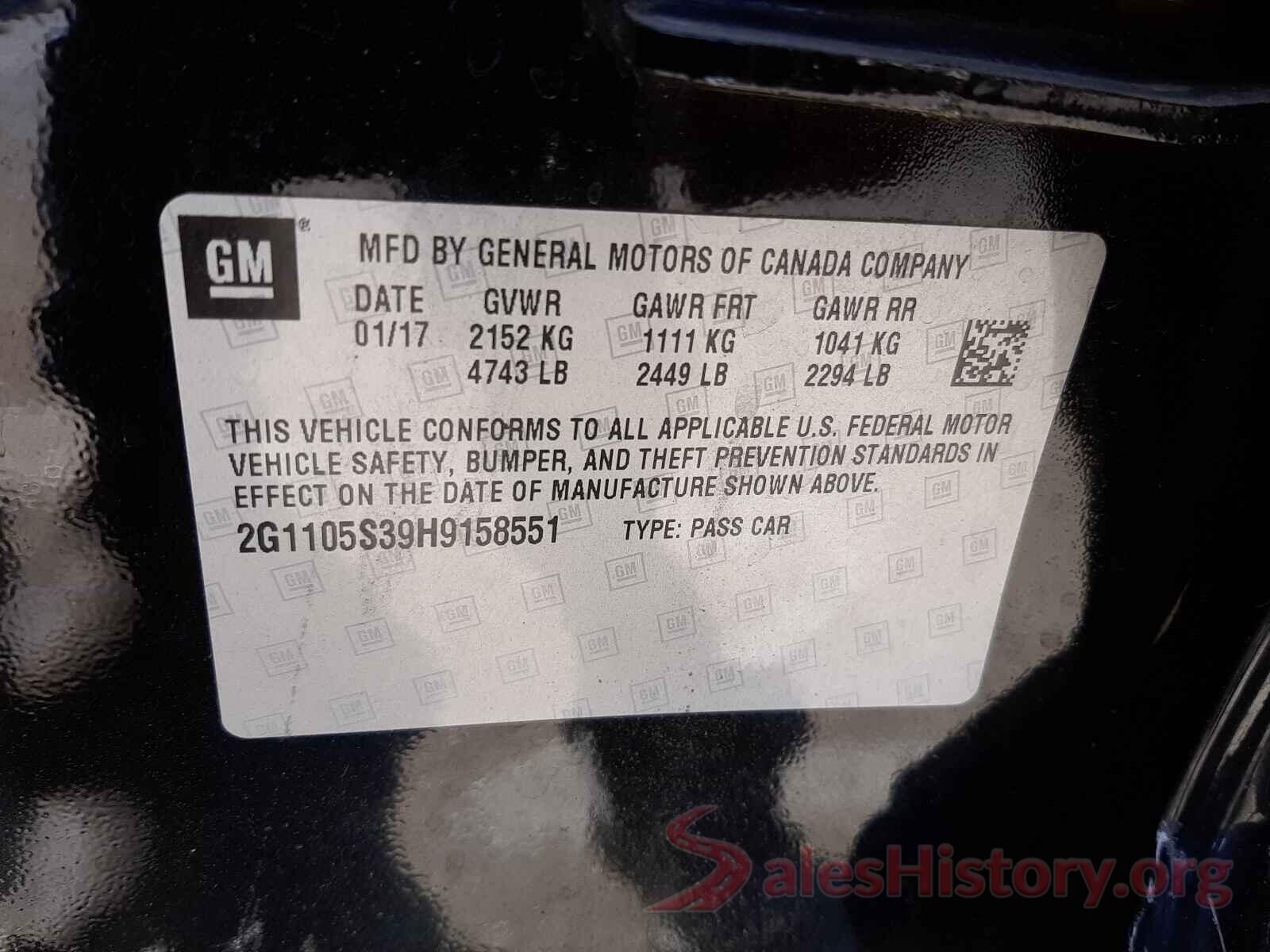 2G1105S39H9158551 2017 CHEVROLET IMPALA