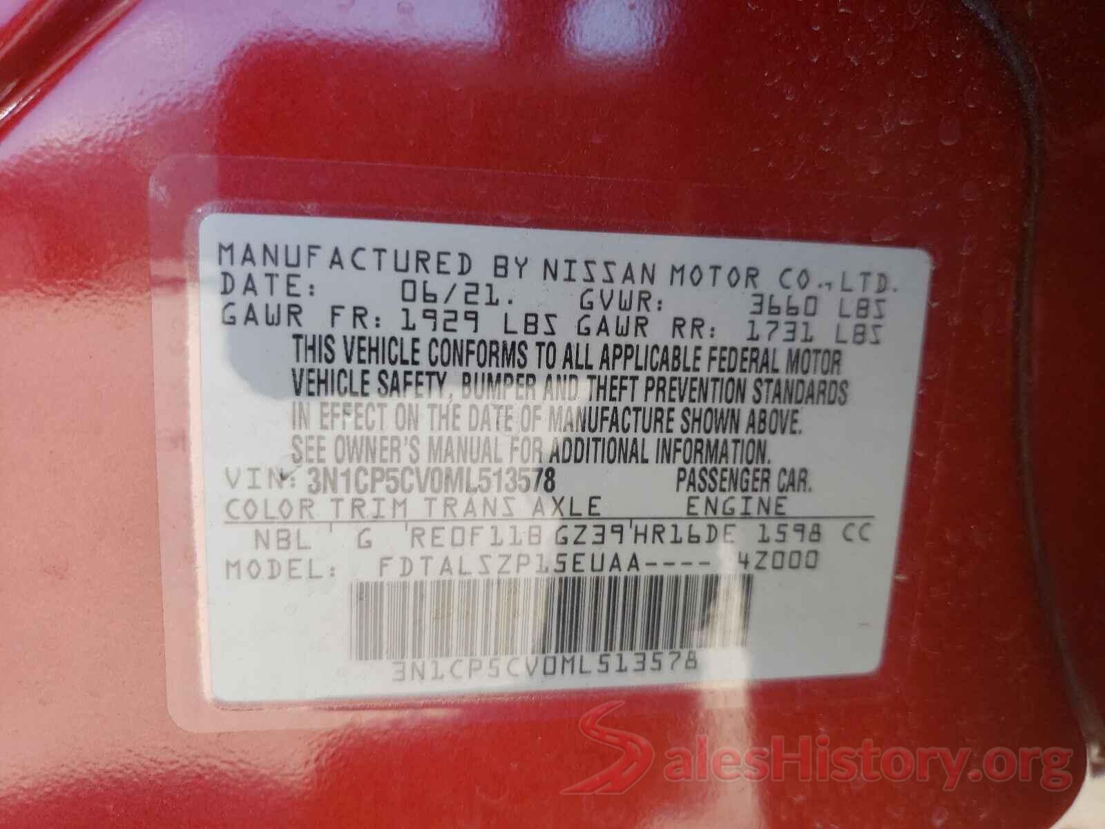 3N1CP5CV0ML513578 2021 NISSAN KICKS