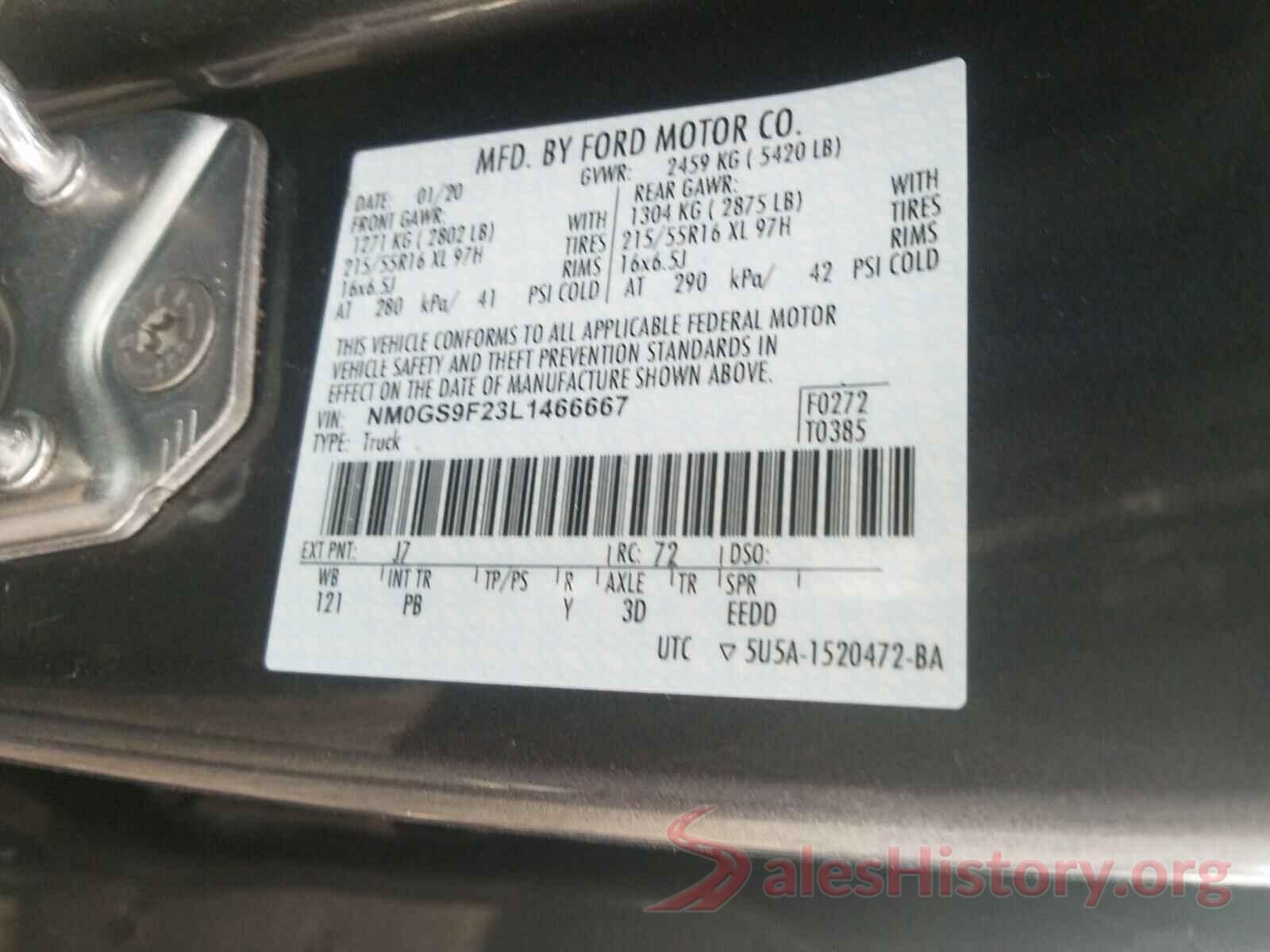 NM0GS9F23L1466667 2020 FORD TRANSIT CO