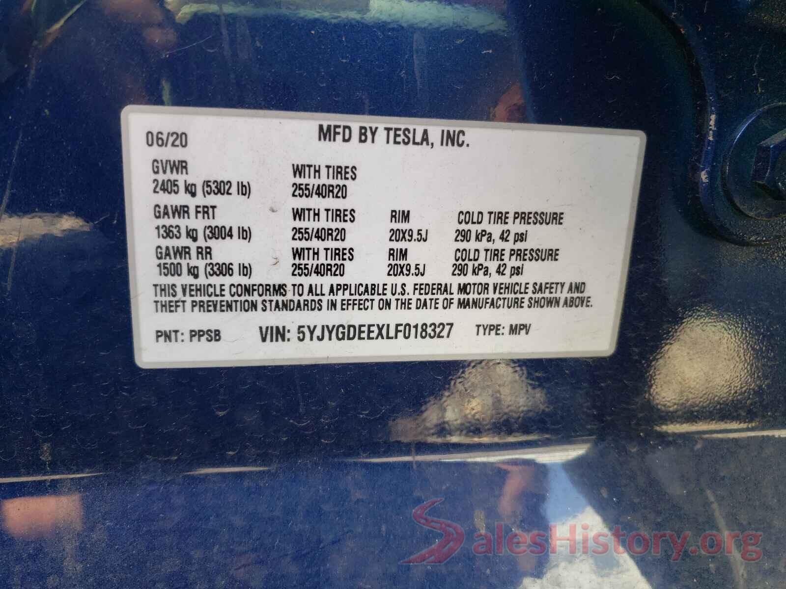 5YJYGDEEXLF018327 2020 TESLA MODEL Y