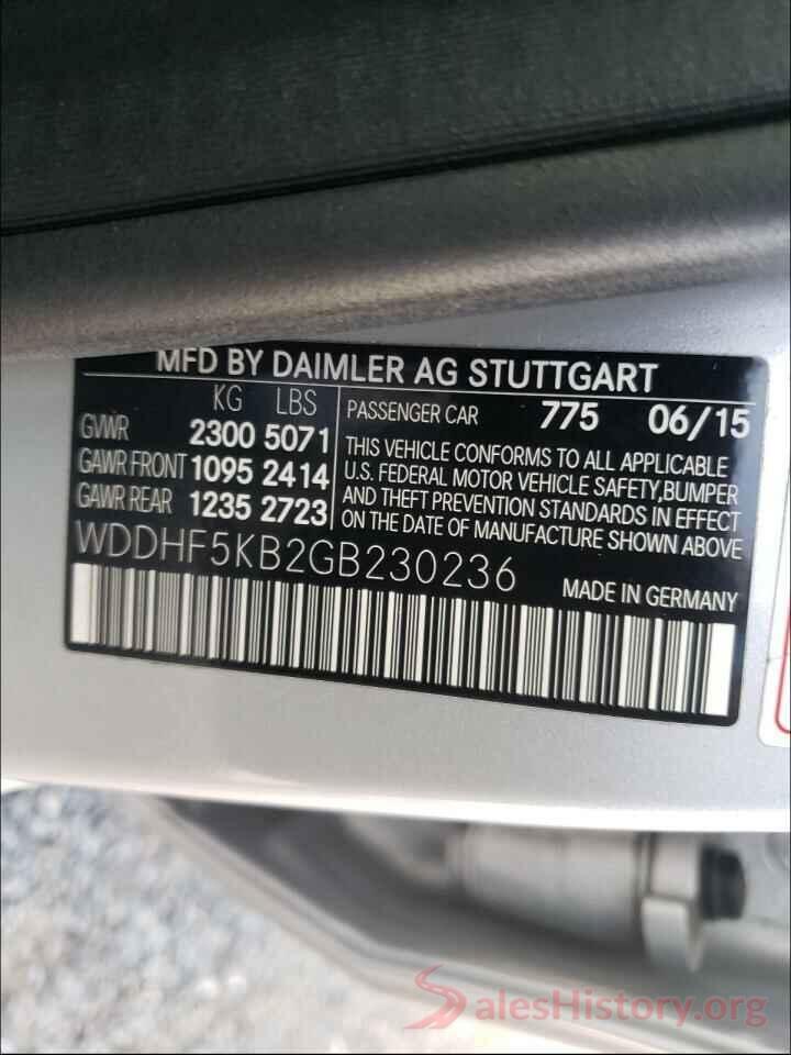 WDDHF5KB2GB230236 2016 MERCEDES-BENZ E-CLASS