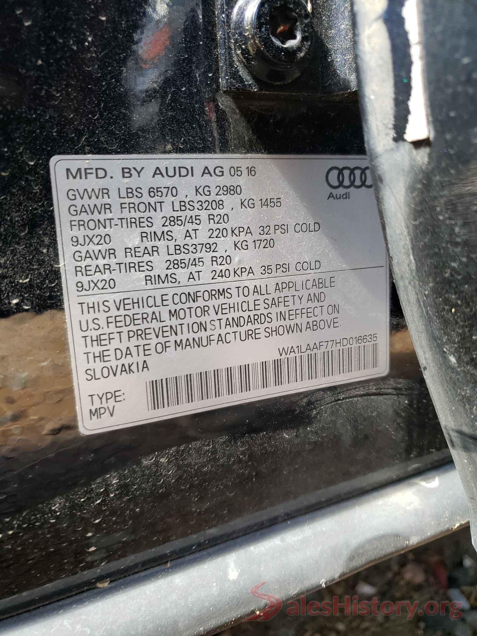 WA1LAAF77HD016635 2017 AUDI Q7