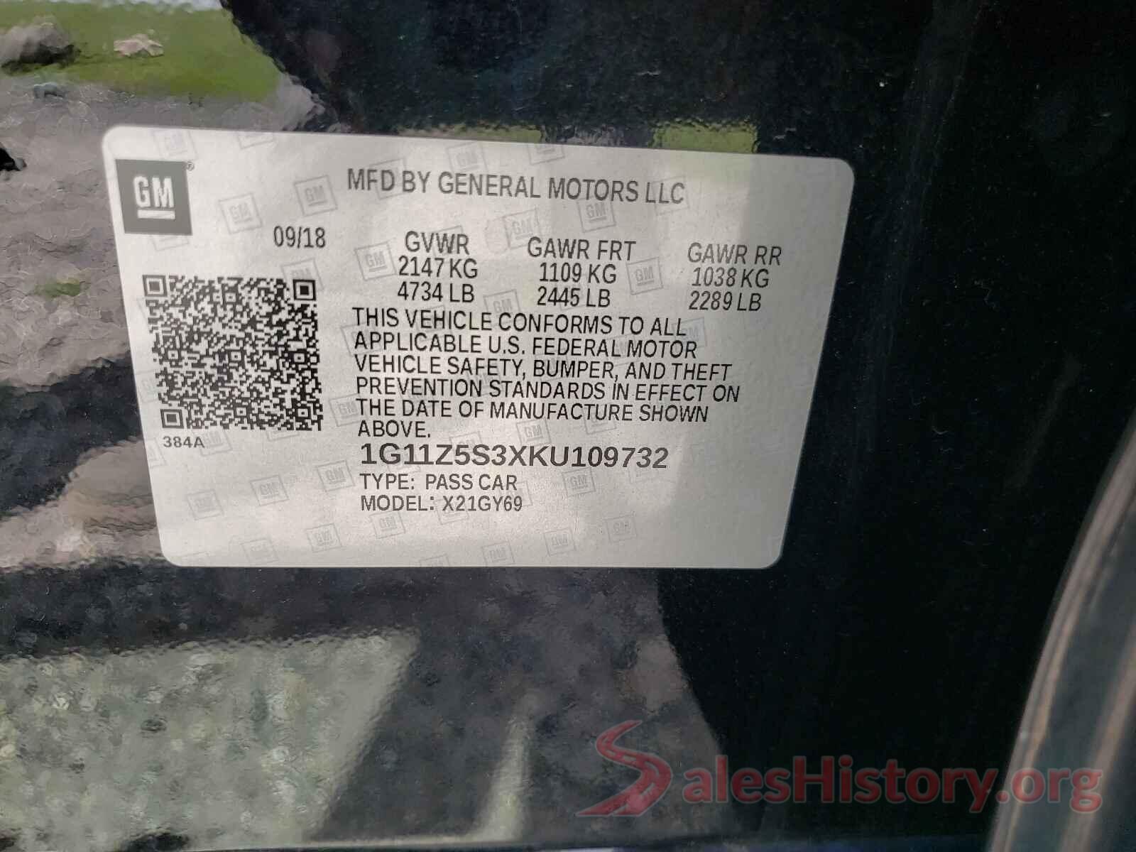 1G11Z5S3XKU109732 2019 CHEVROLET IMPALA