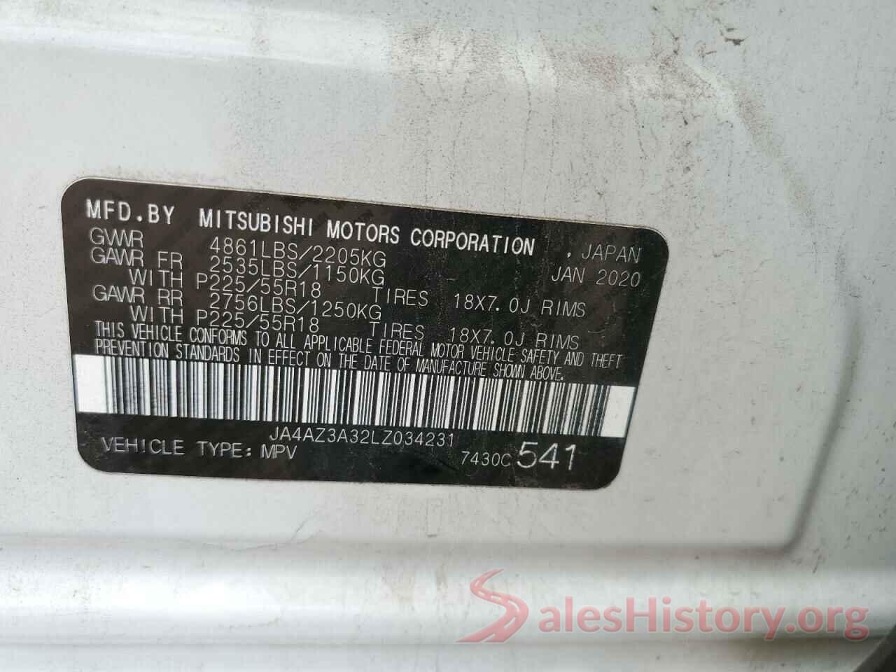 JA4AZ3A32LZ034231 2020 MITSUBISHI OUTLANDER