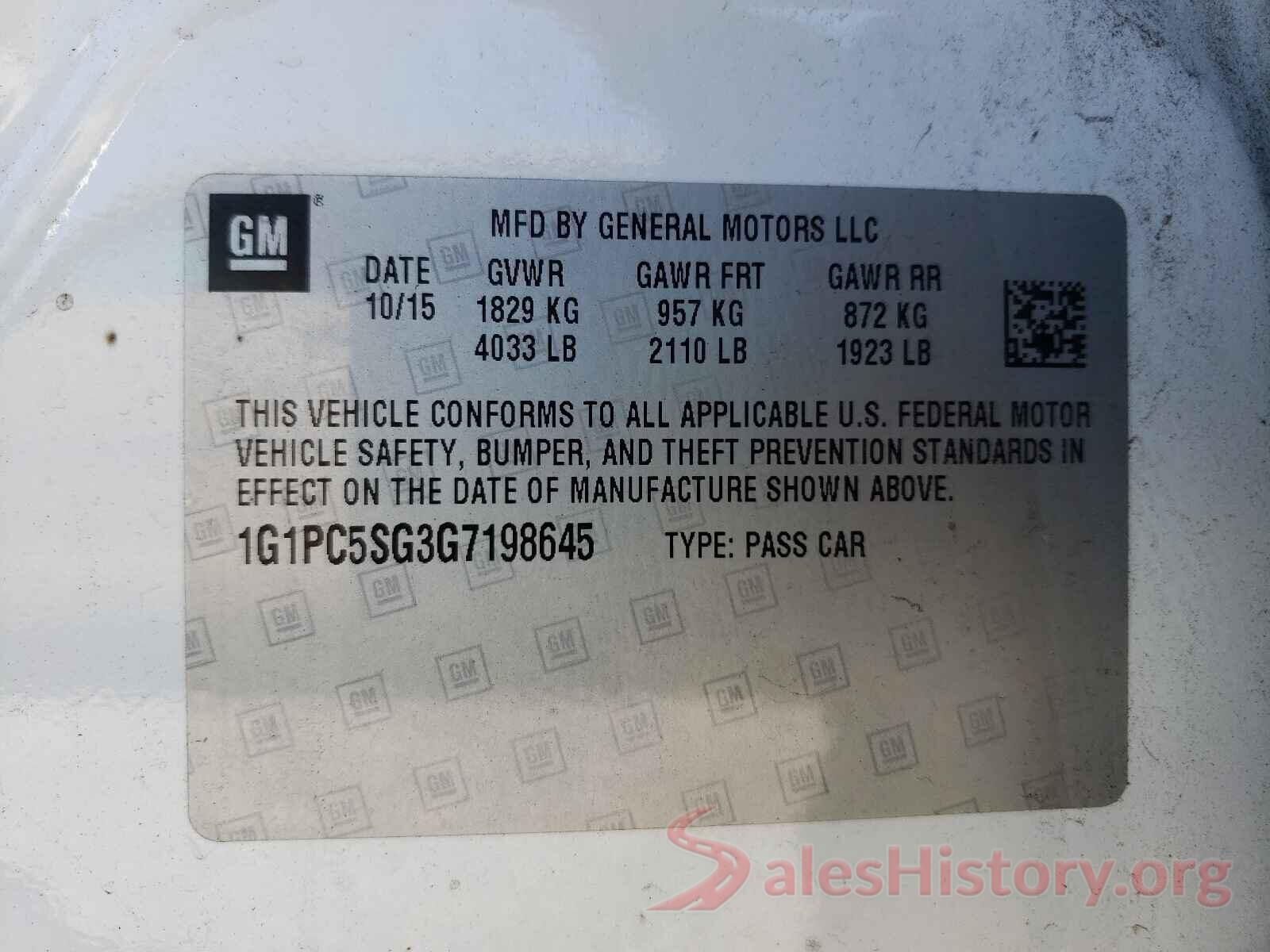 1G1PC5SG3G7198645 2016 CHEVROLET CRUZE