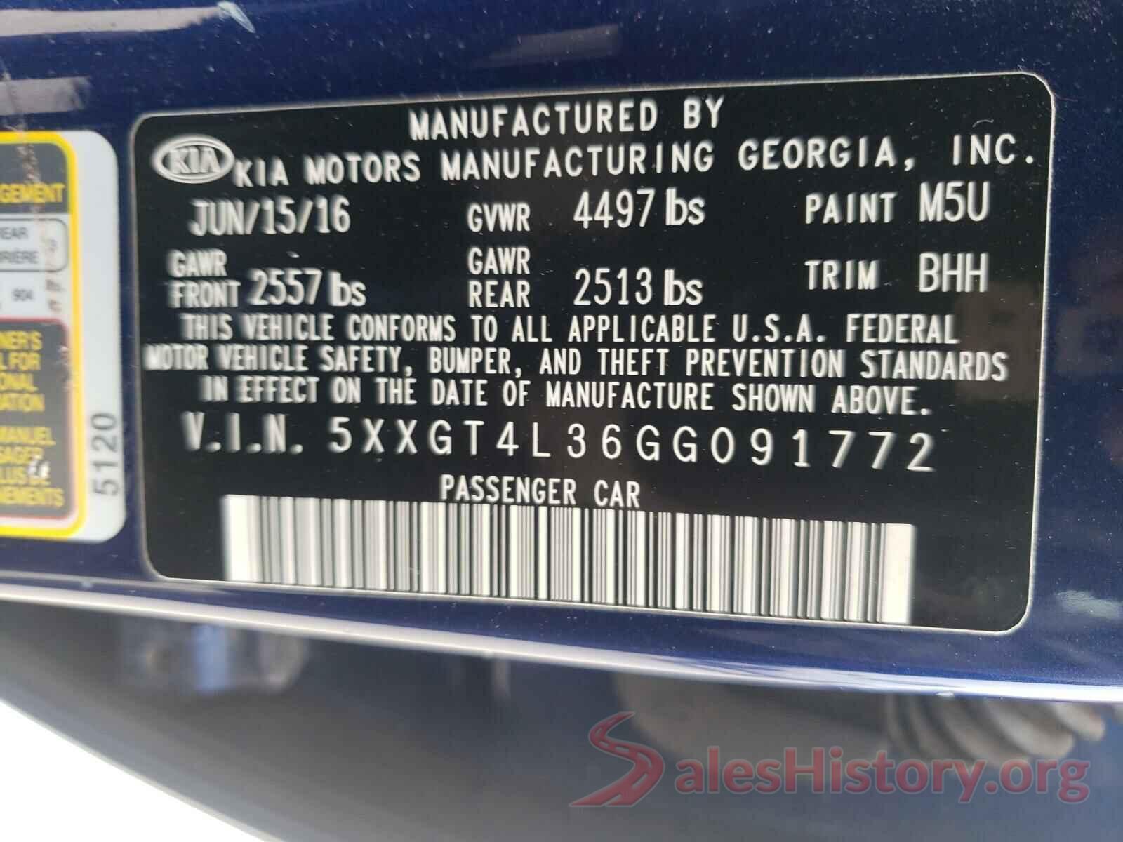 5XXGT4L36GG091772 2016 KIA OPTIMA