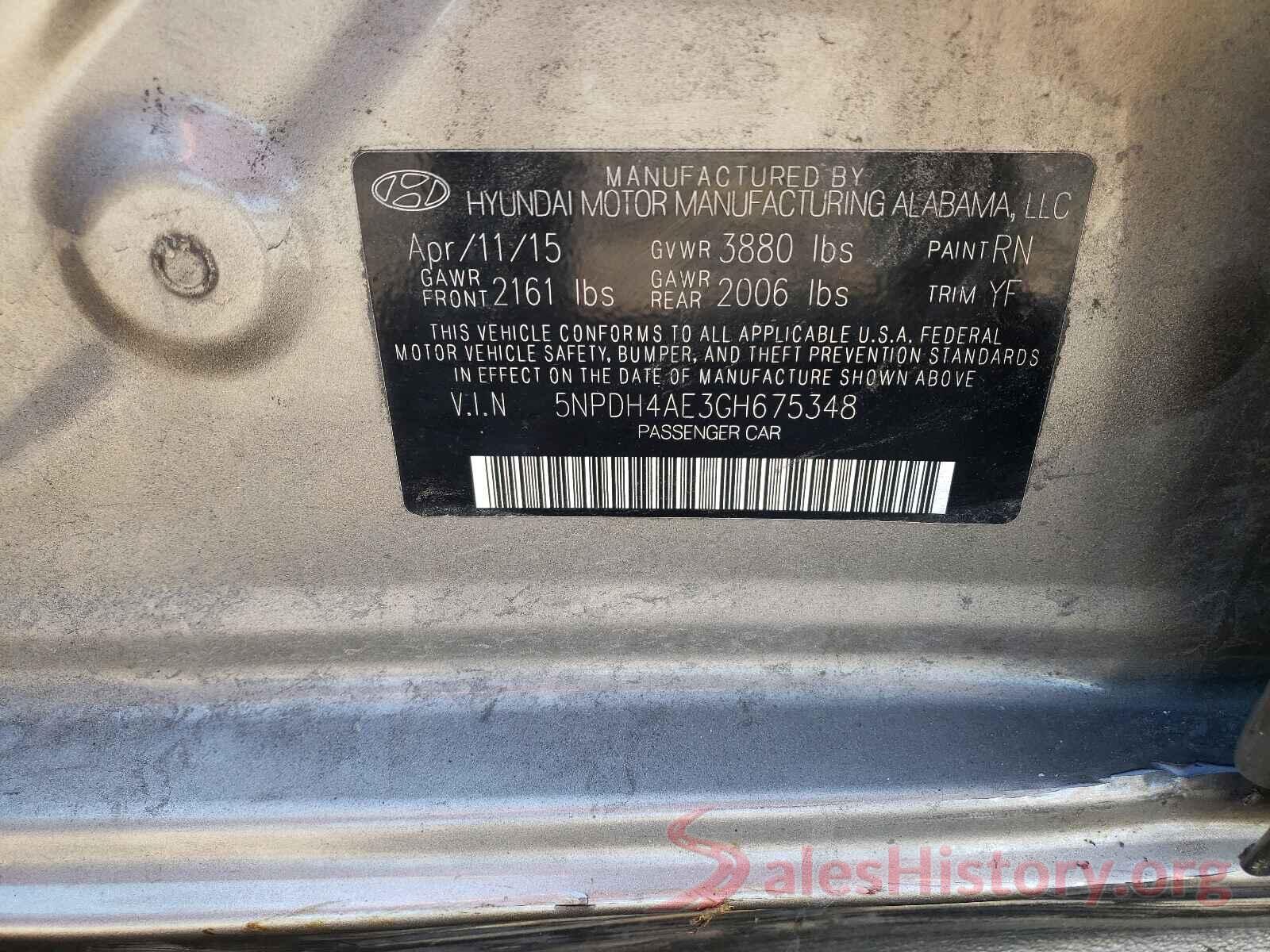 5NPDH4AE3GH675348 2016 HYUNDAI ELANTRA