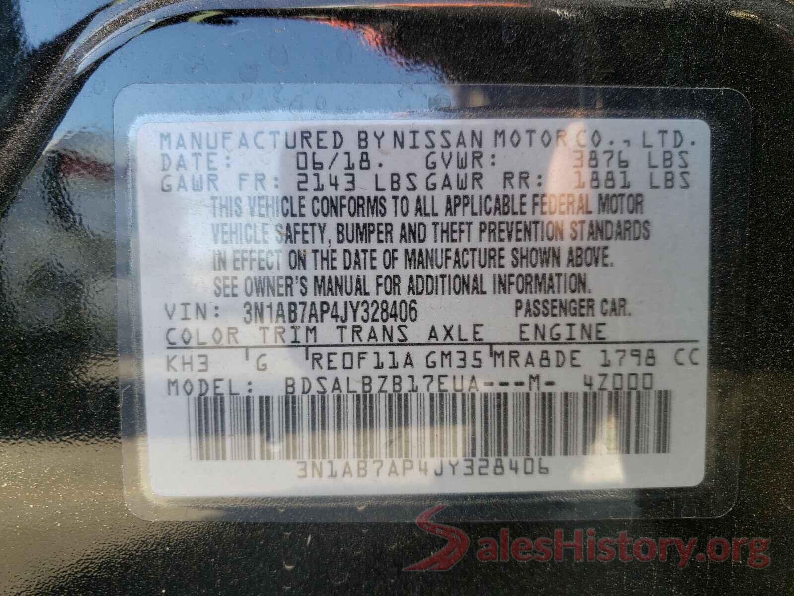 3N1AB7AP4JY328406 2018 NISSAN SENTRA