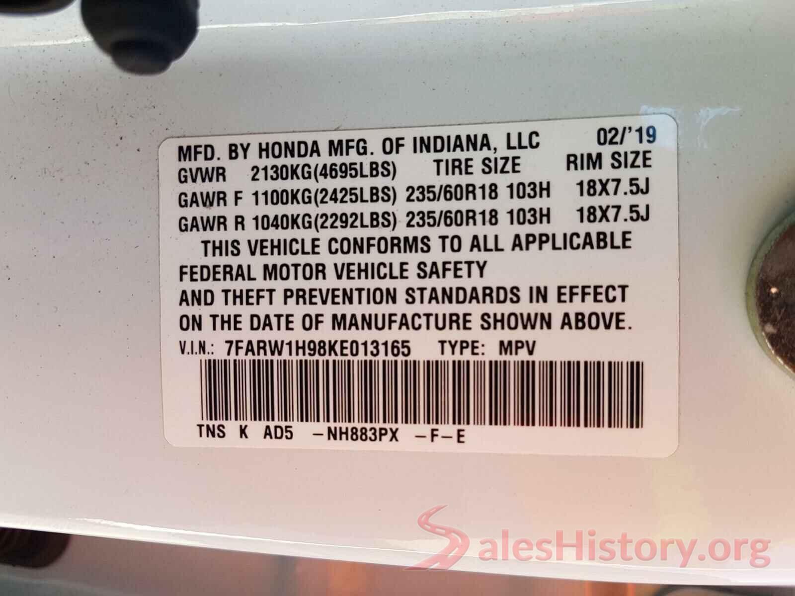 7FARW1H98KE013165 2019 HONDA CRV