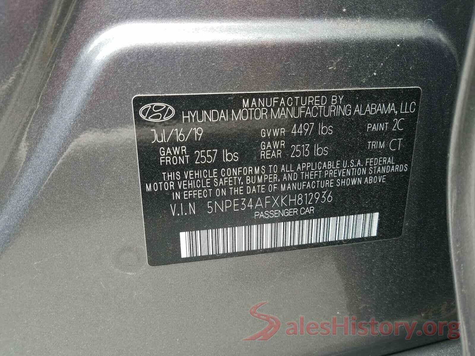 5NPE34AFXKH812936 2019 HYUNDAI SONATA