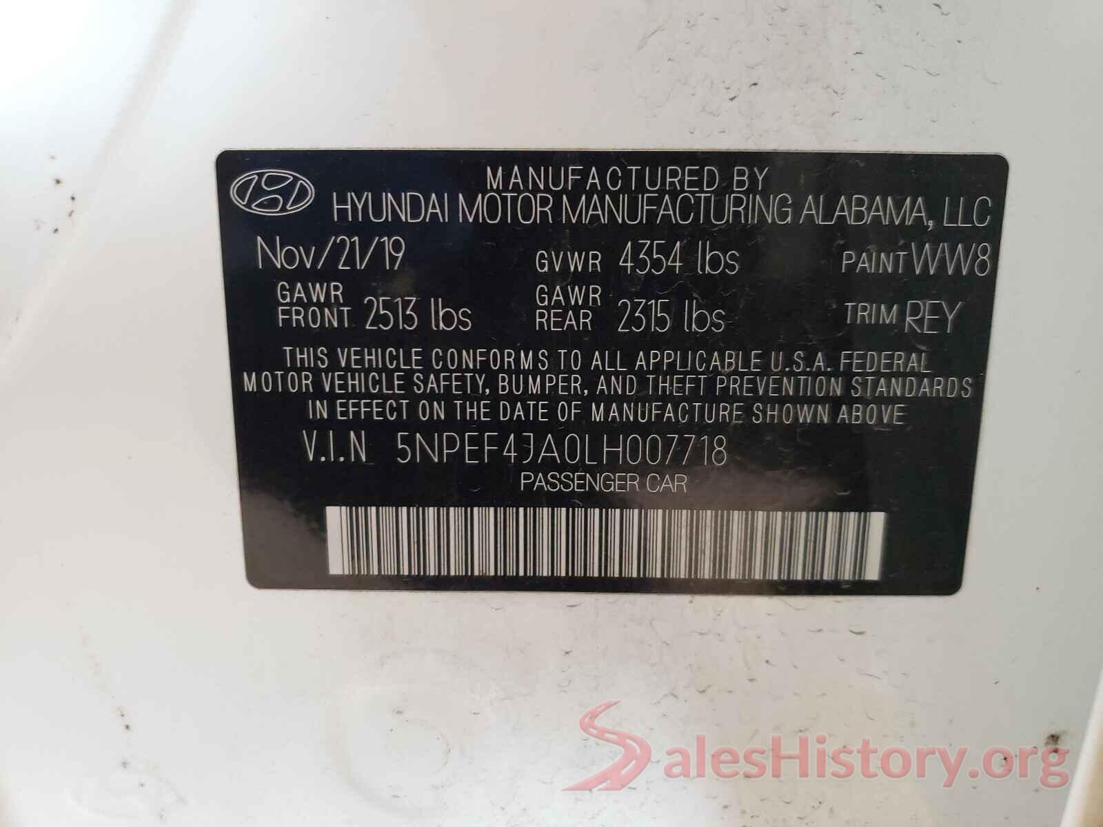 5NPEF4JA0LH007718 2020 HYUNDAI SONATA