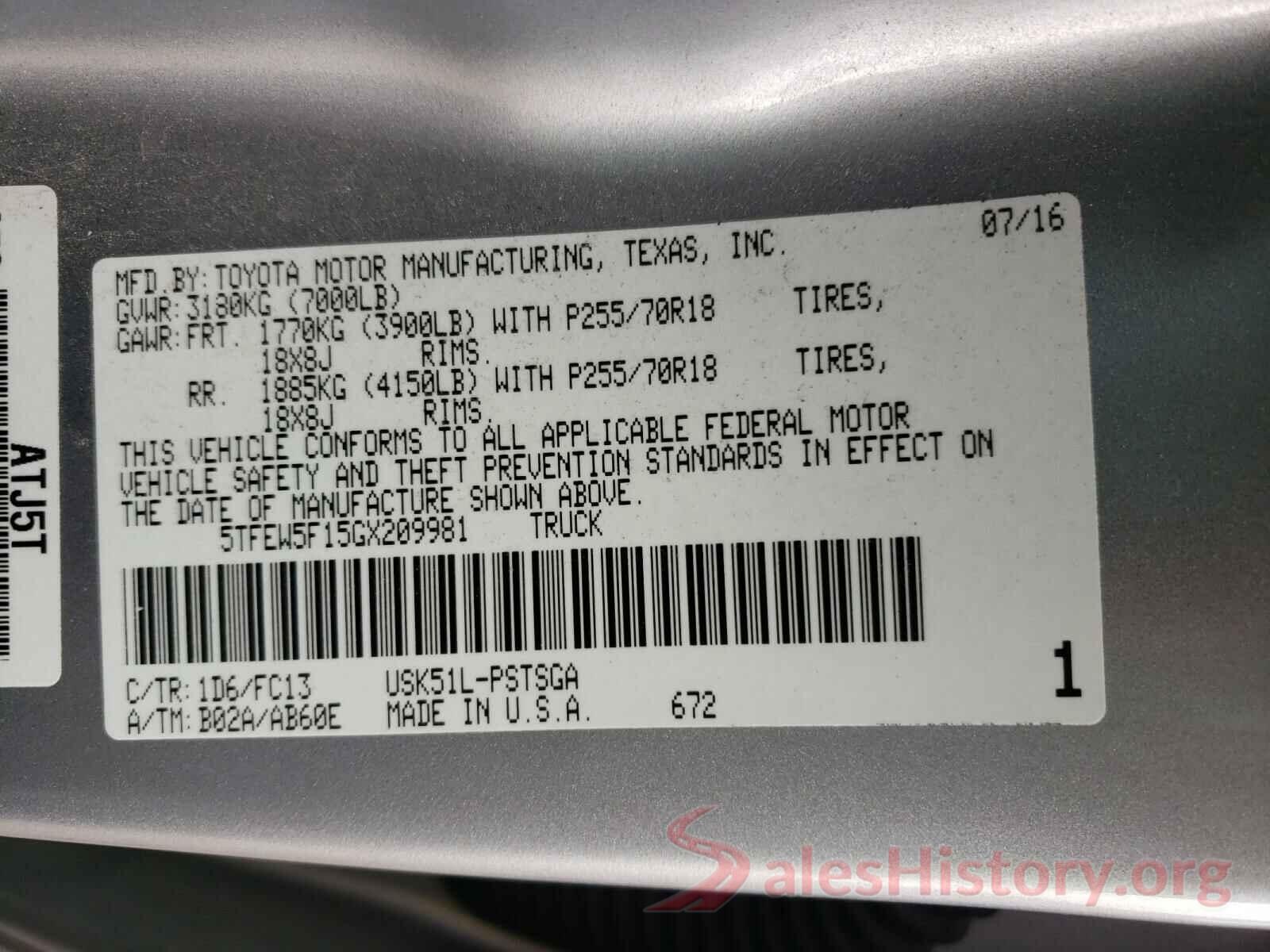 5TFEW5F15GX209981 2016 TOYOTA TUNDRA