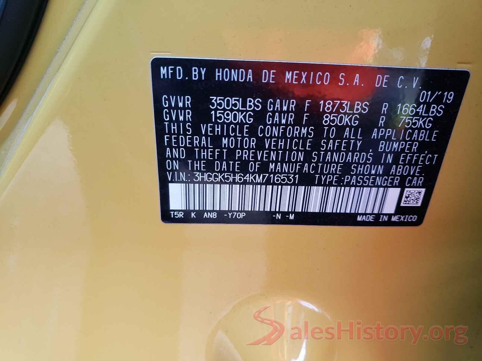 3HGGK5H64KM716531 2019 HONDA FIT