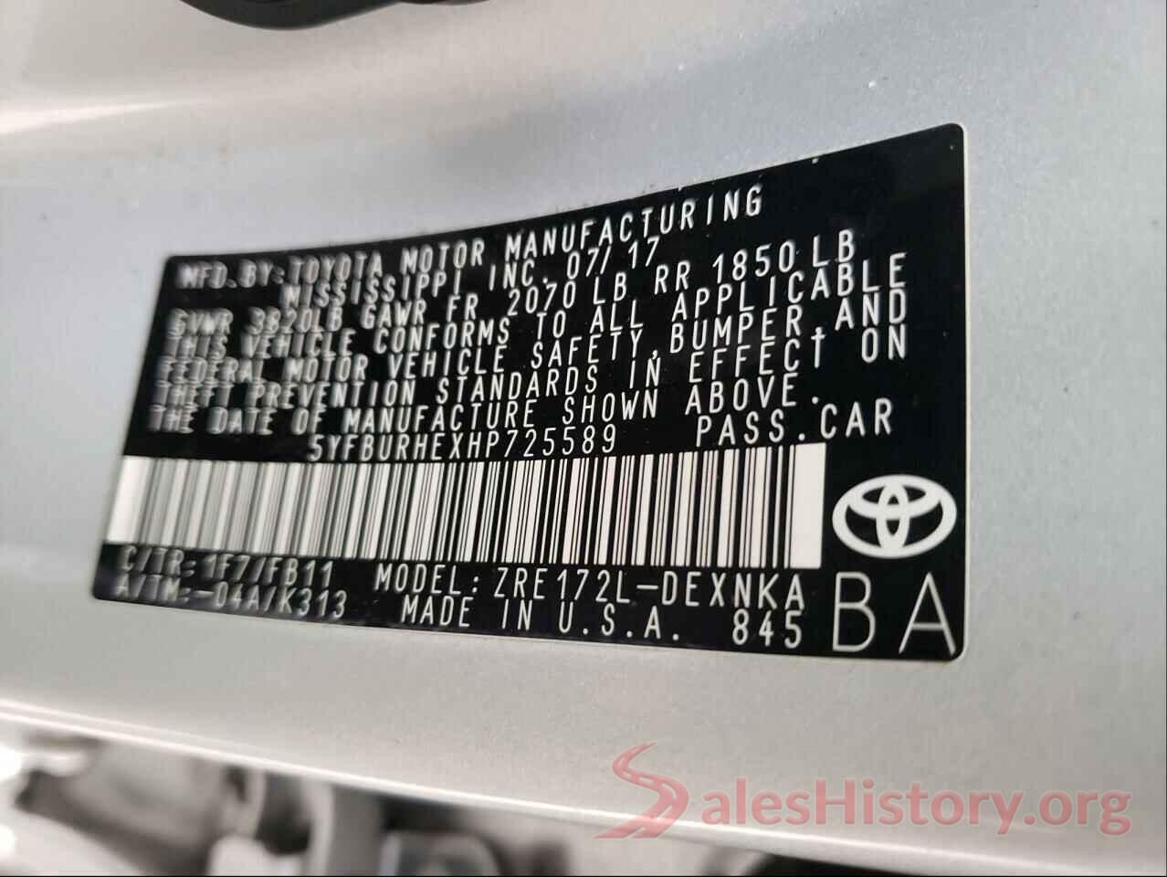 5YFBURHEXHP725589 2017 TOYOTA COROLLA