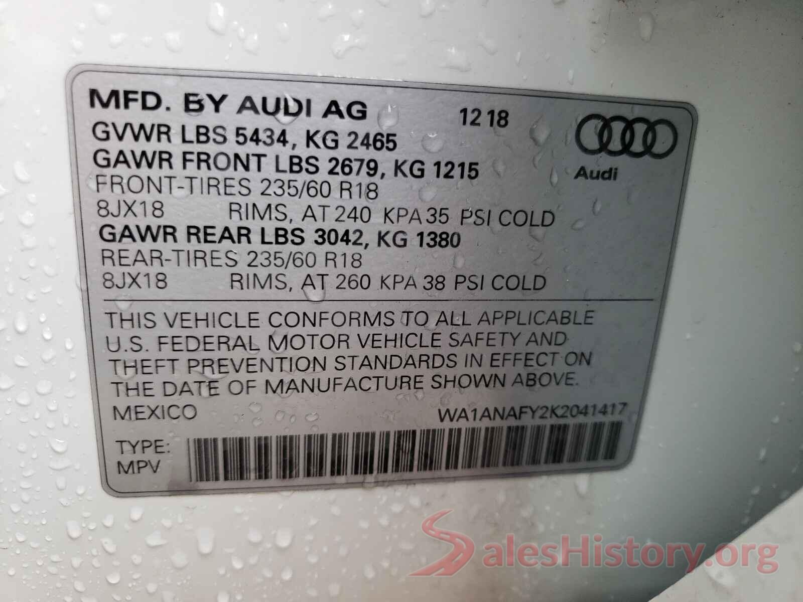 WA1ANAFY2K2041417 2019 AUDI Q5