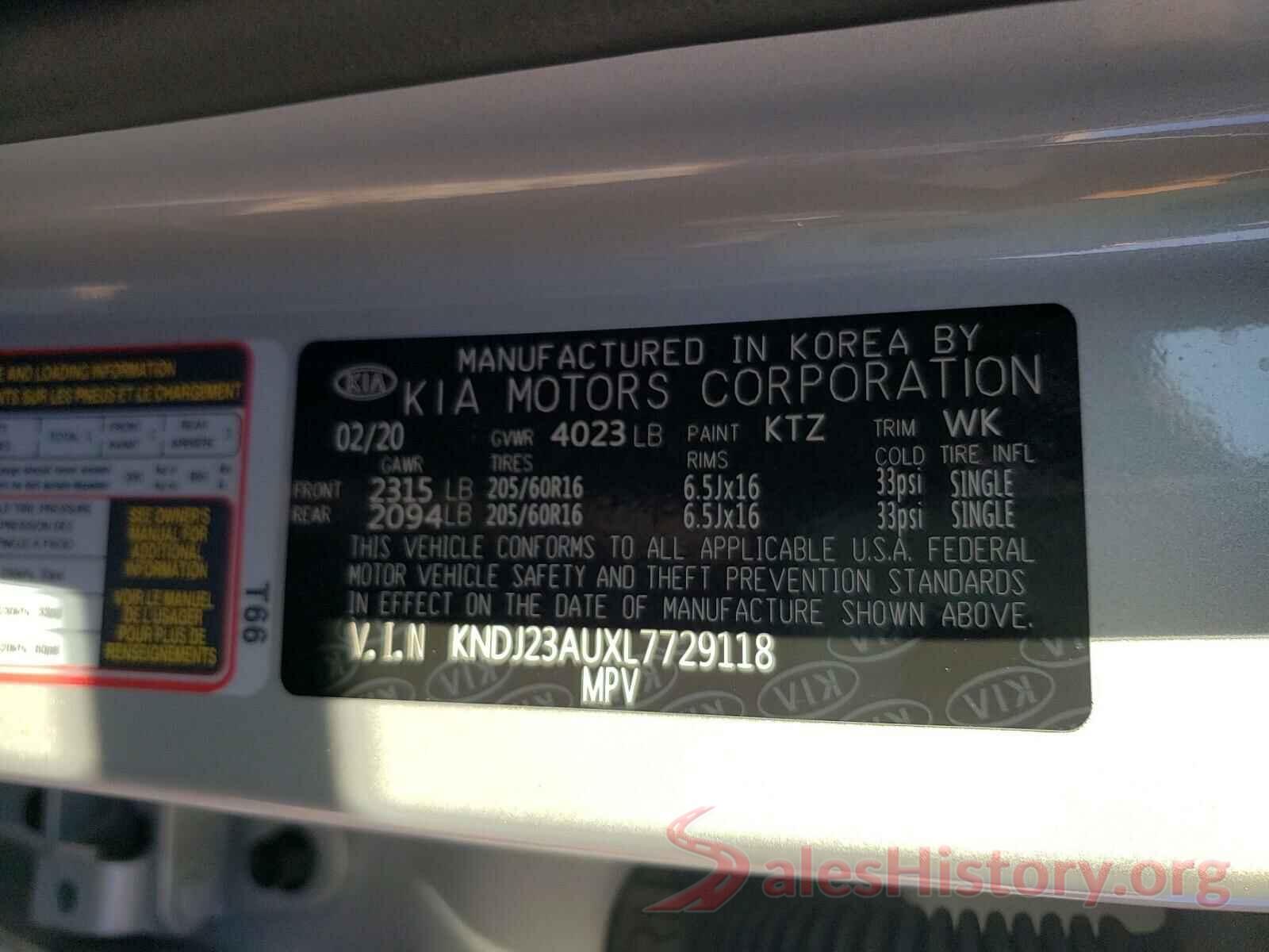 KNDJ23AUXL7729118 2020 KIA SOUL