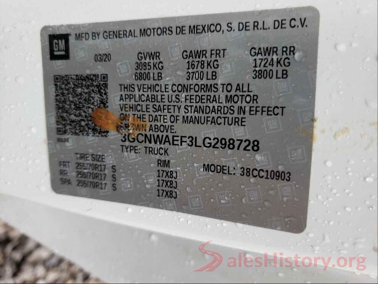 3GCNWAEF3LG298728 2020 CHEVROLET SILVERADO