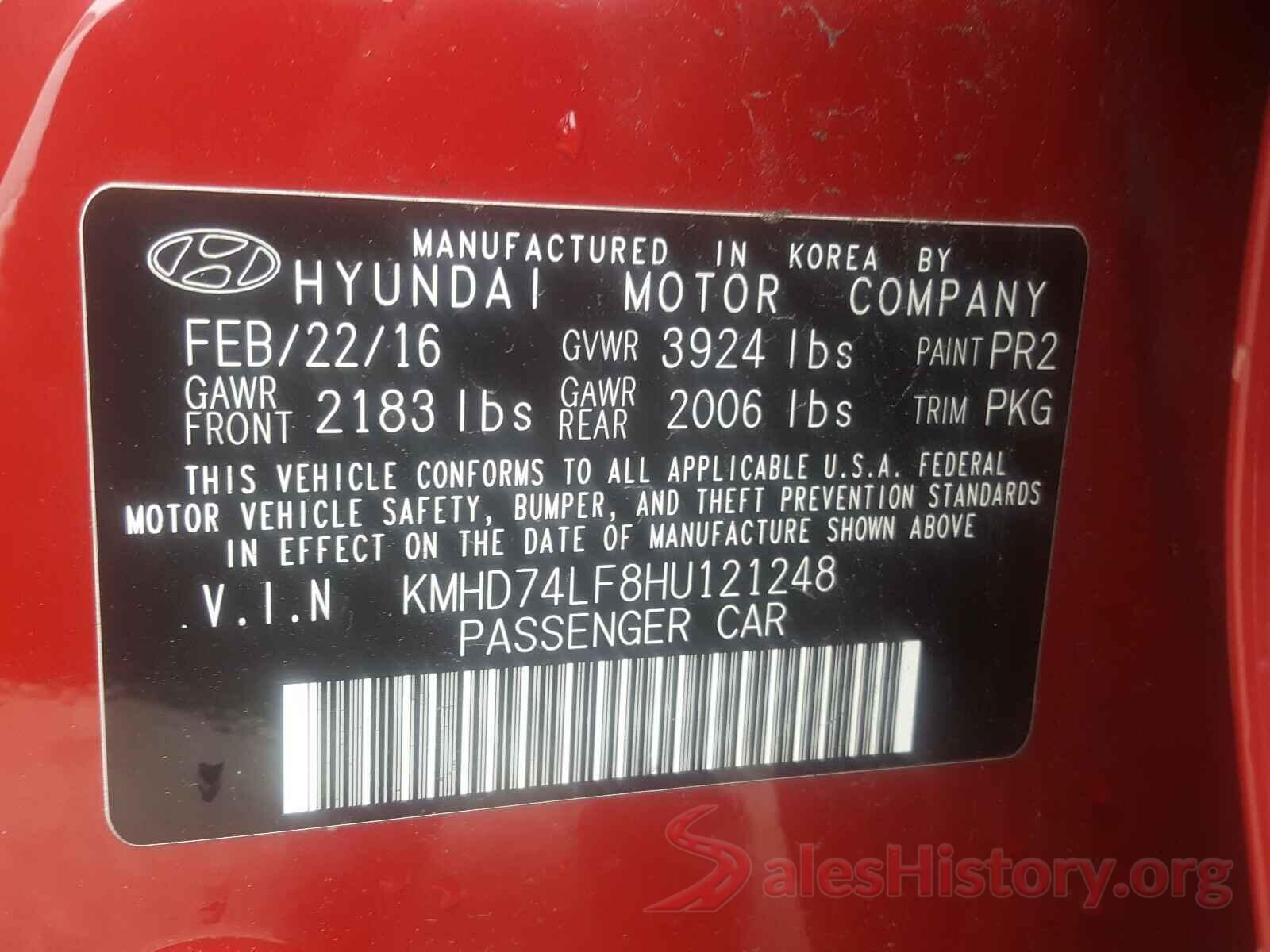 KMHD74LF8HU121248 2017 HYUNDAI ELANTRA