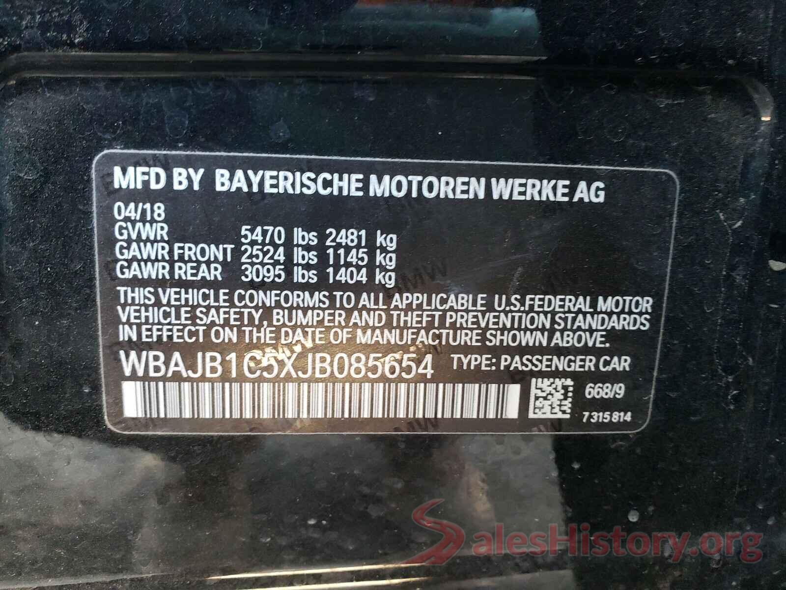 WBAJB1C5XJB085654 2018 BMW 5 SERIES