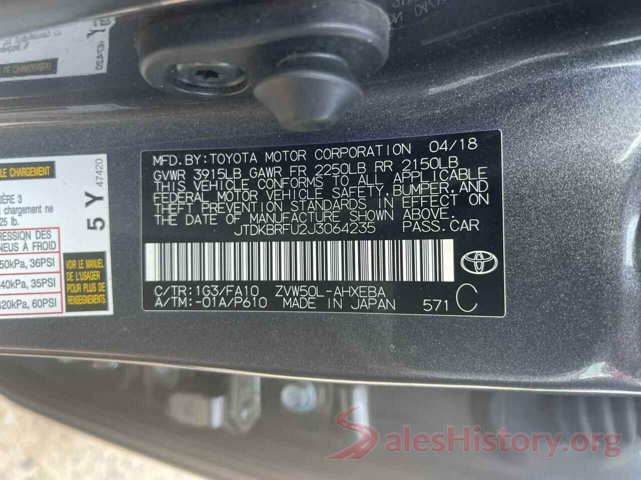 JTDKBRFU2J3064235 2018 TOYOTA PRIUS