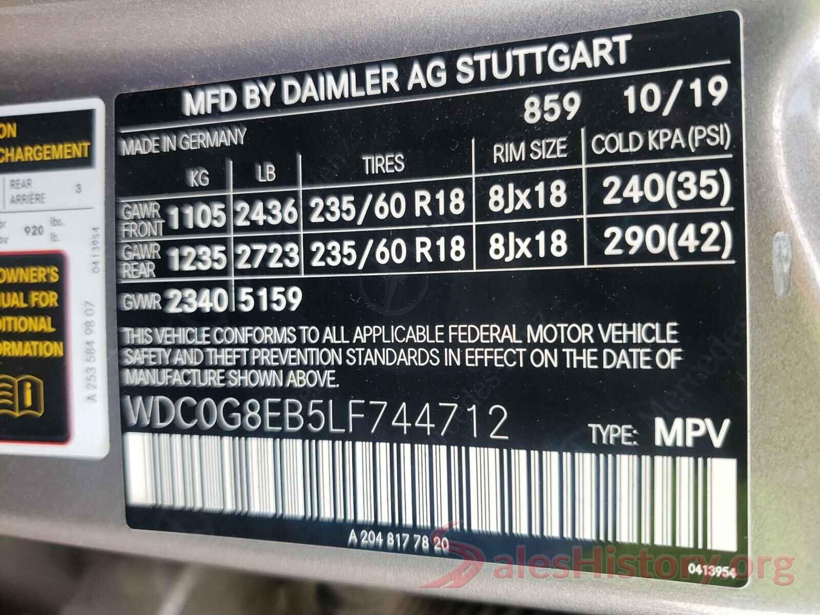 WDC0G8EB5LF744712 2020 MERCEDES-BENZ GLC-CLASS