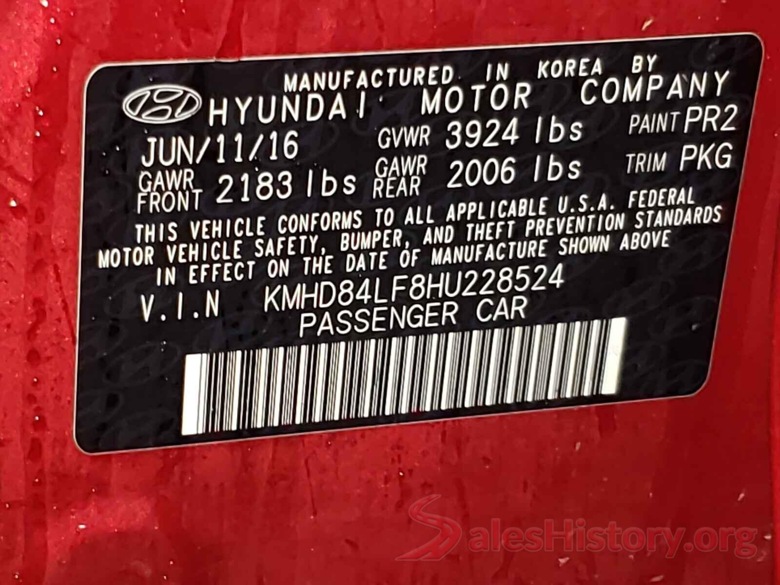 KMHD84LF8HU228524 2017 HYUNDAI ELANTRA