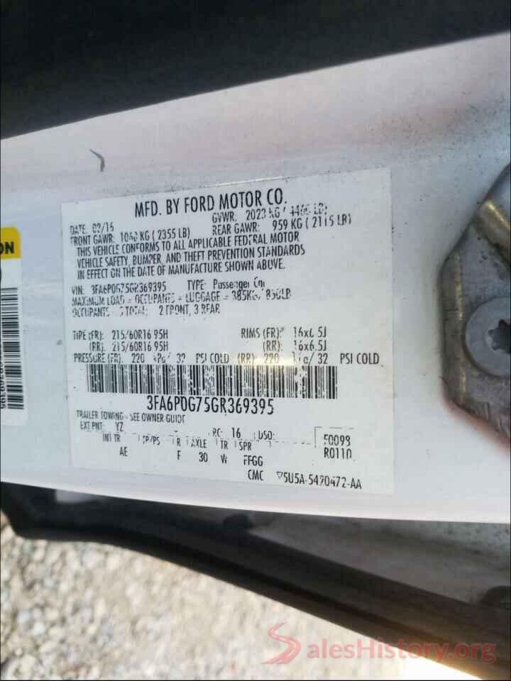 3FA6P0G75GR369395 2016 FORD FUSION