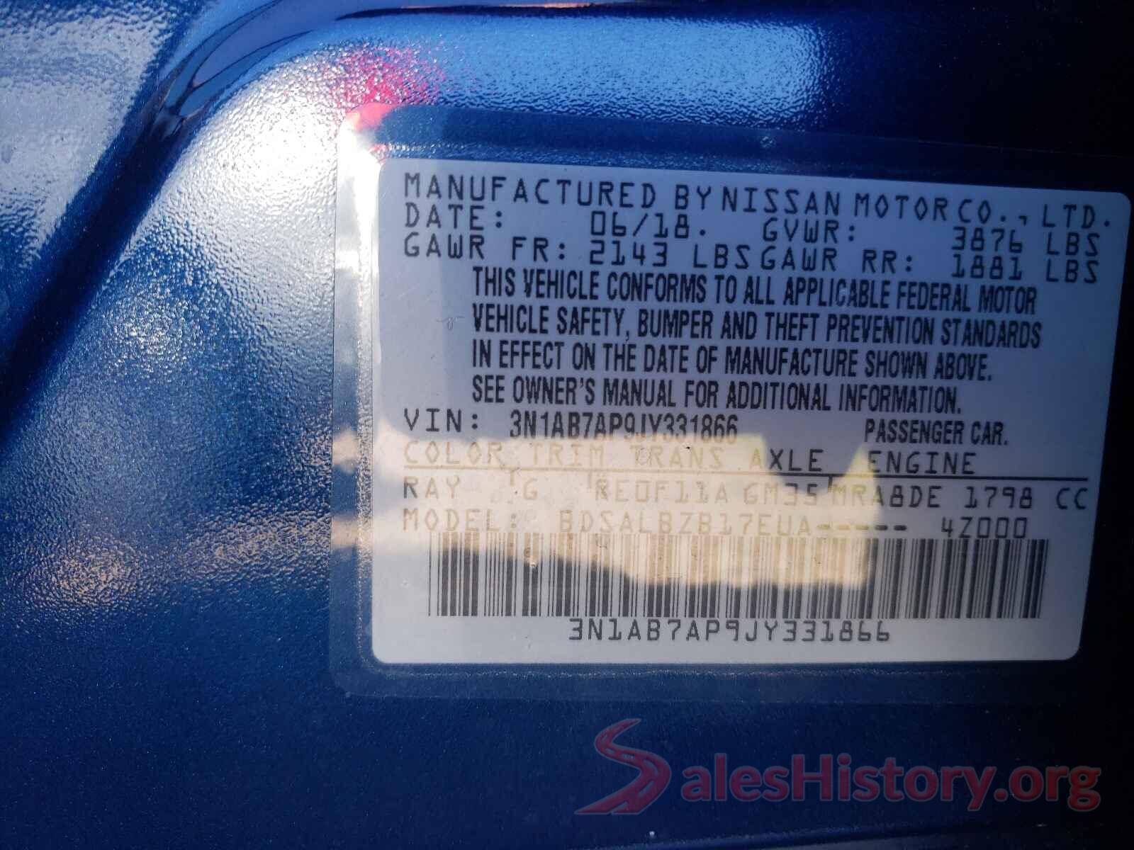 3N1AB7AP9JY331866 2018 NISSAN SENTRA