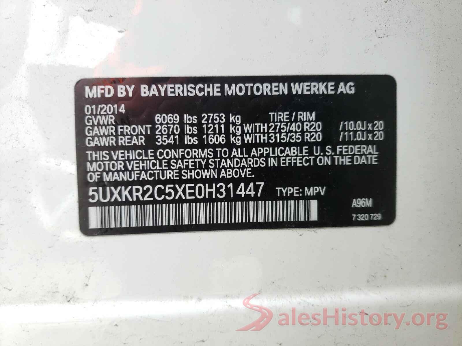 5UXKR2C5XE0H31447 2014 BMW X5