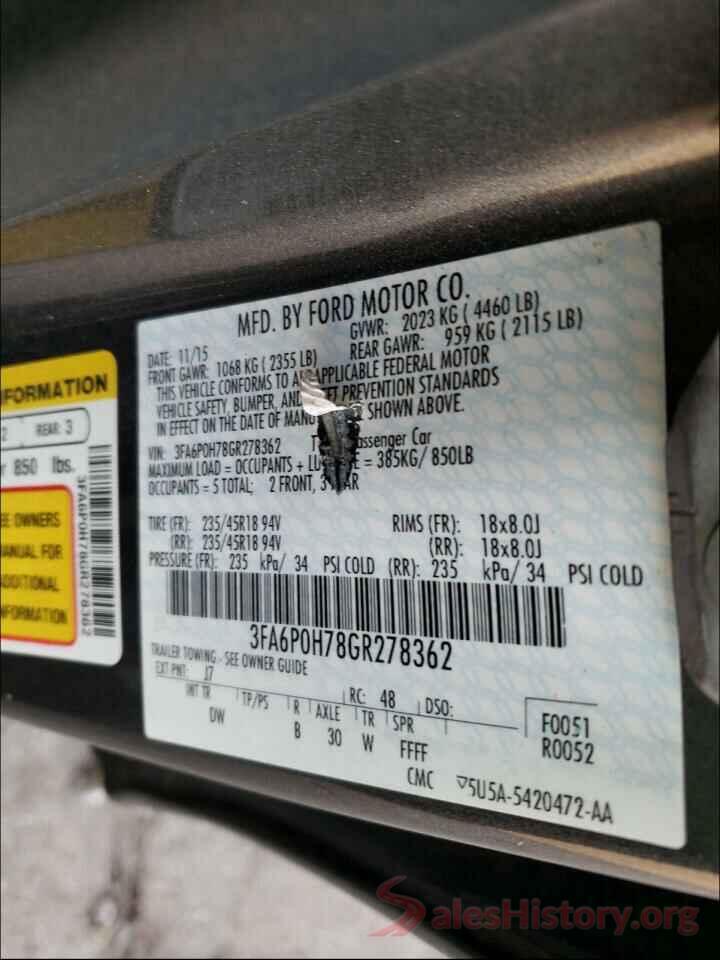 3FA6P0H78GR278362 2016 FORD FUSION