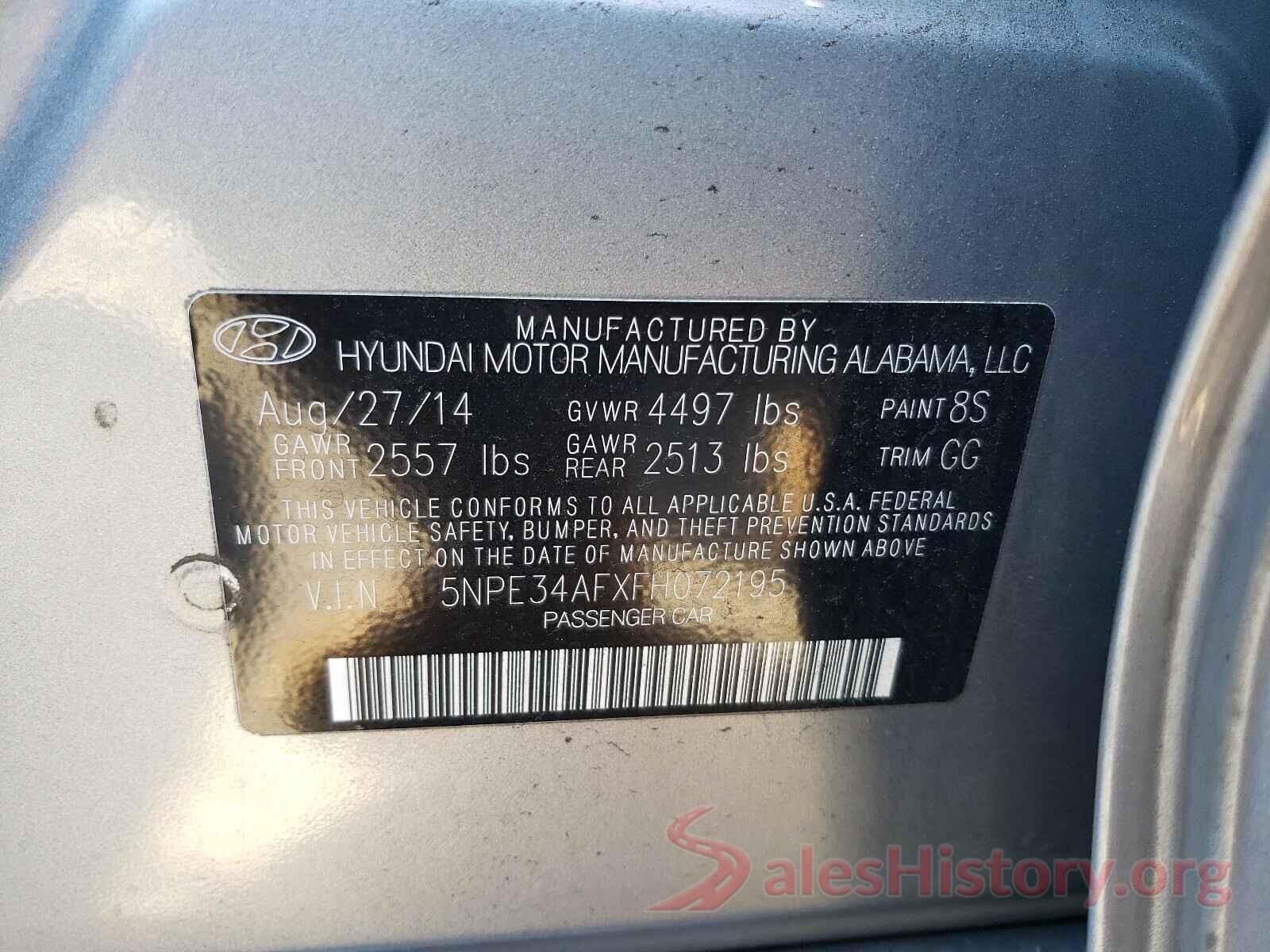 5NPE34AFXFH072195 2015 HYUNDAI SONATA