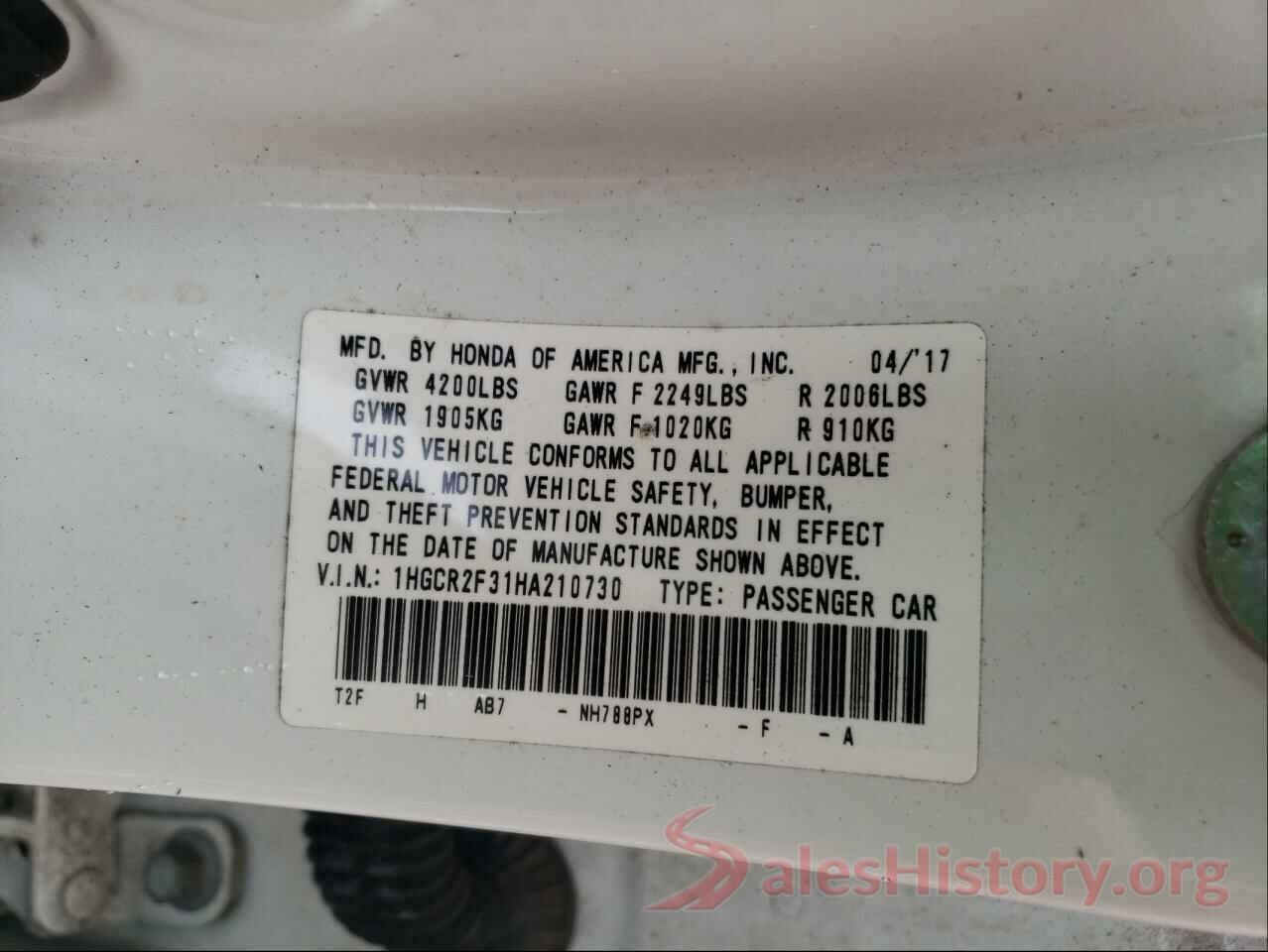 1HGCR2F31HA210730 2017 HONDA ACCORD