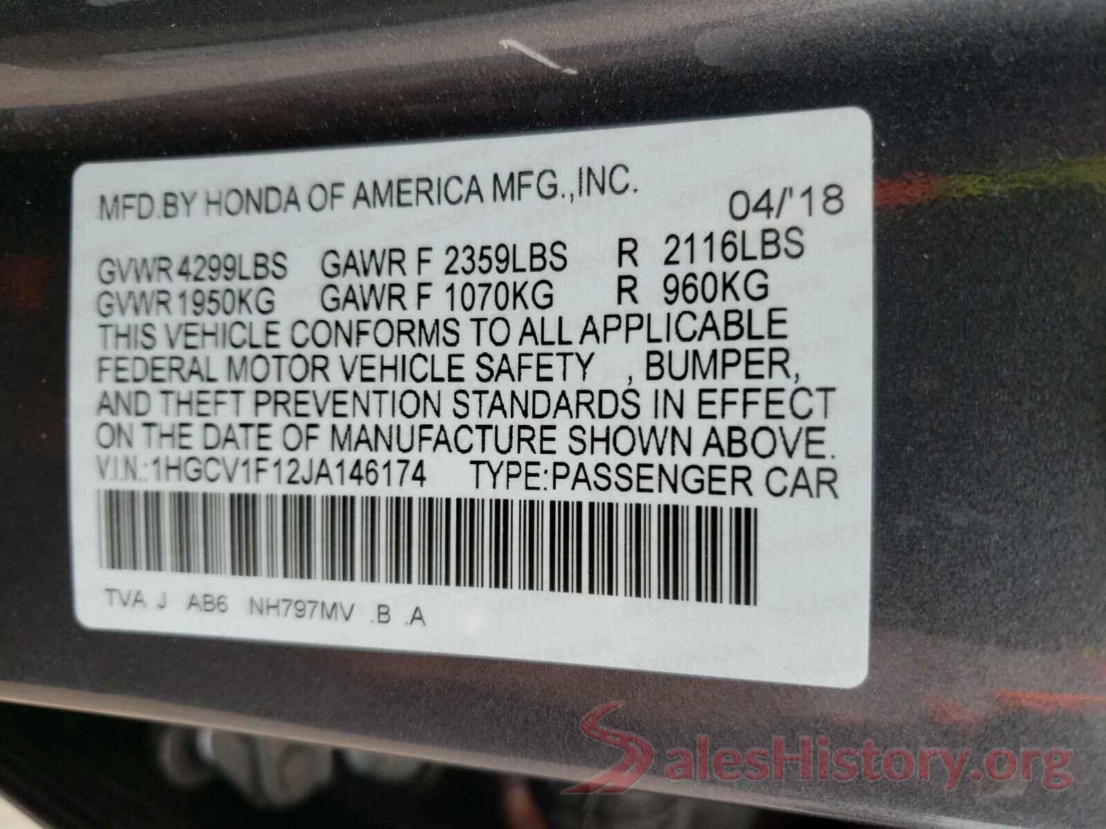 1HGCV1F12JA146174 2018 HONDA ACCORD