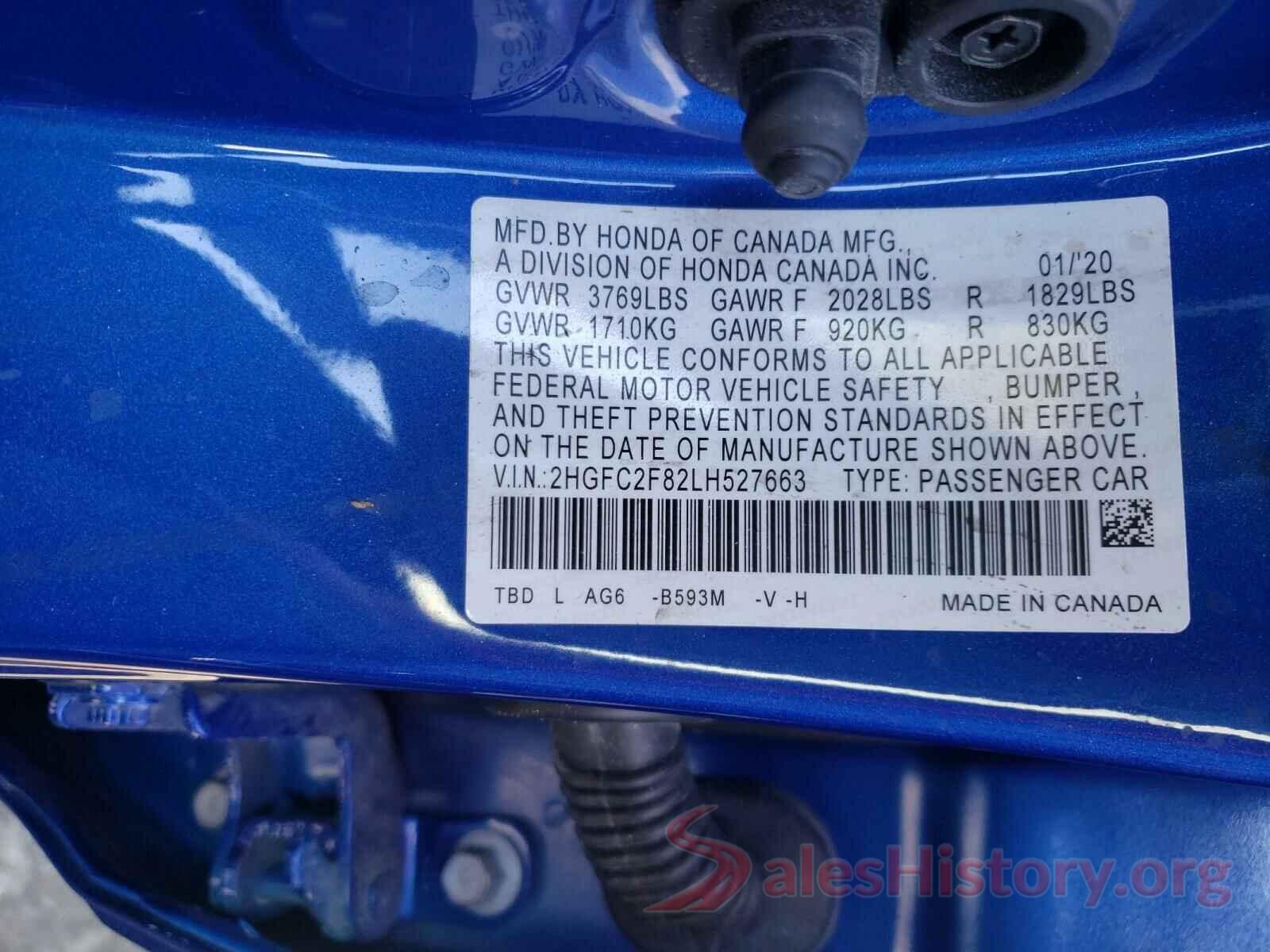 2HGFC2F82LH527663 2020 HONDA CIVIC