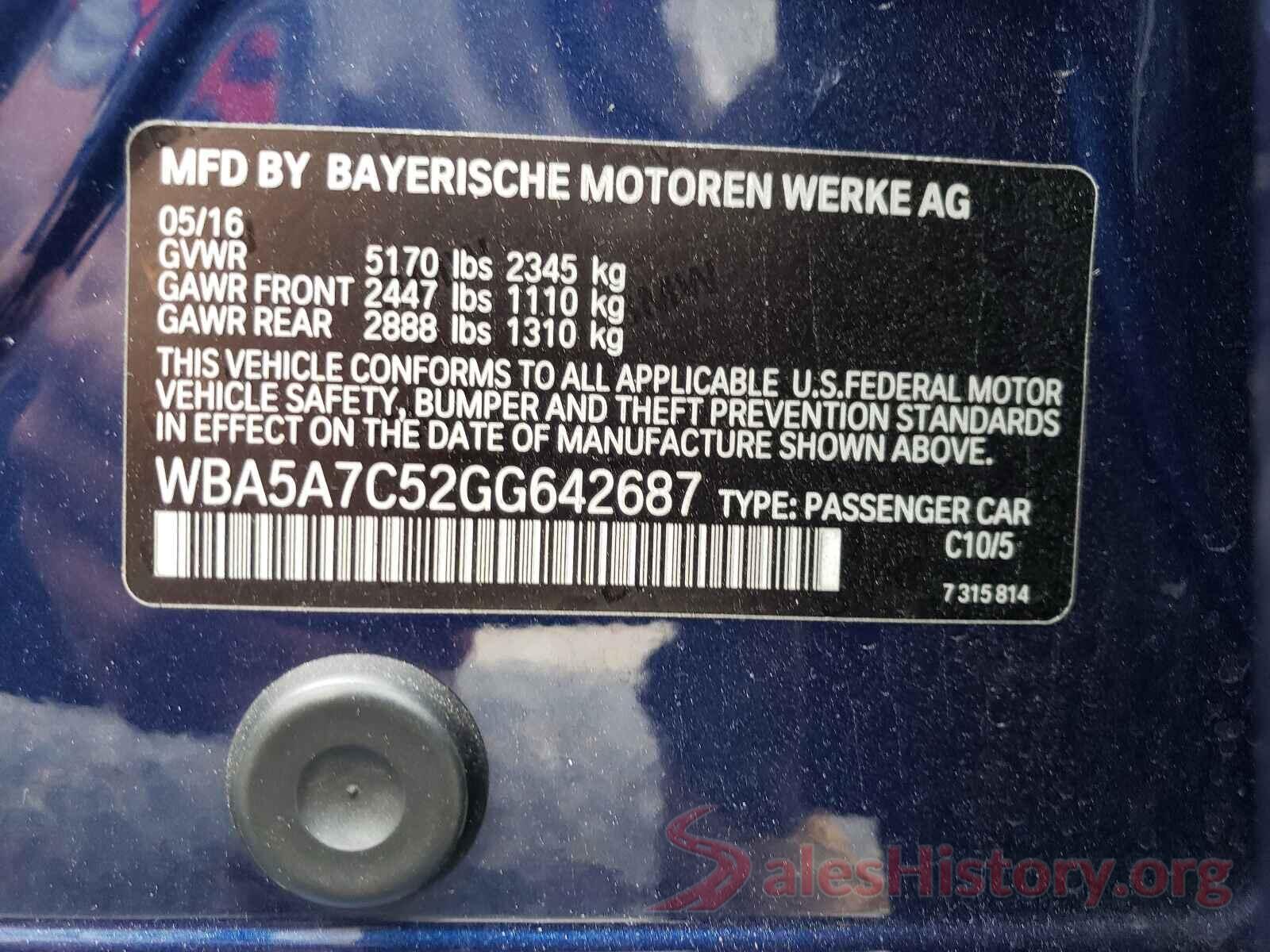 WBA5A7C52GG642687 2016 BMW 5 SERIES