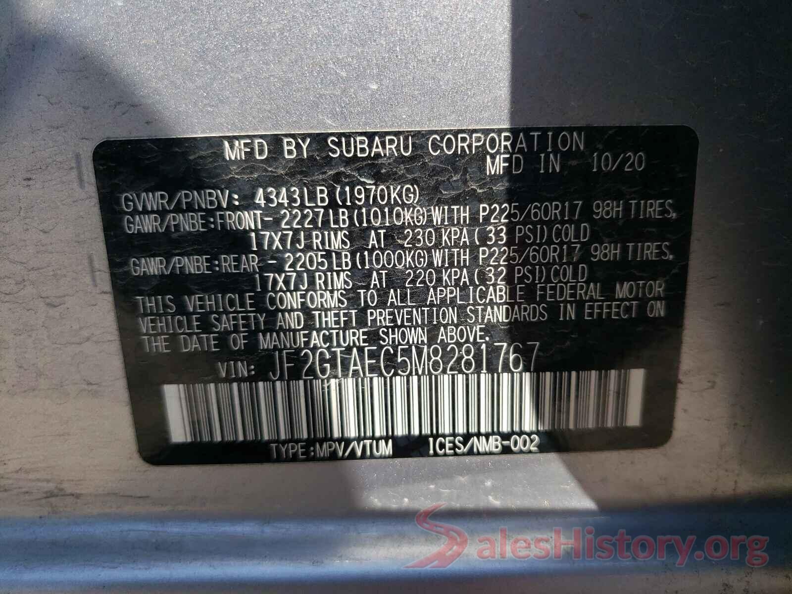 JF2GTAEC5M8281767 2021 SUBARU CROSSTREK