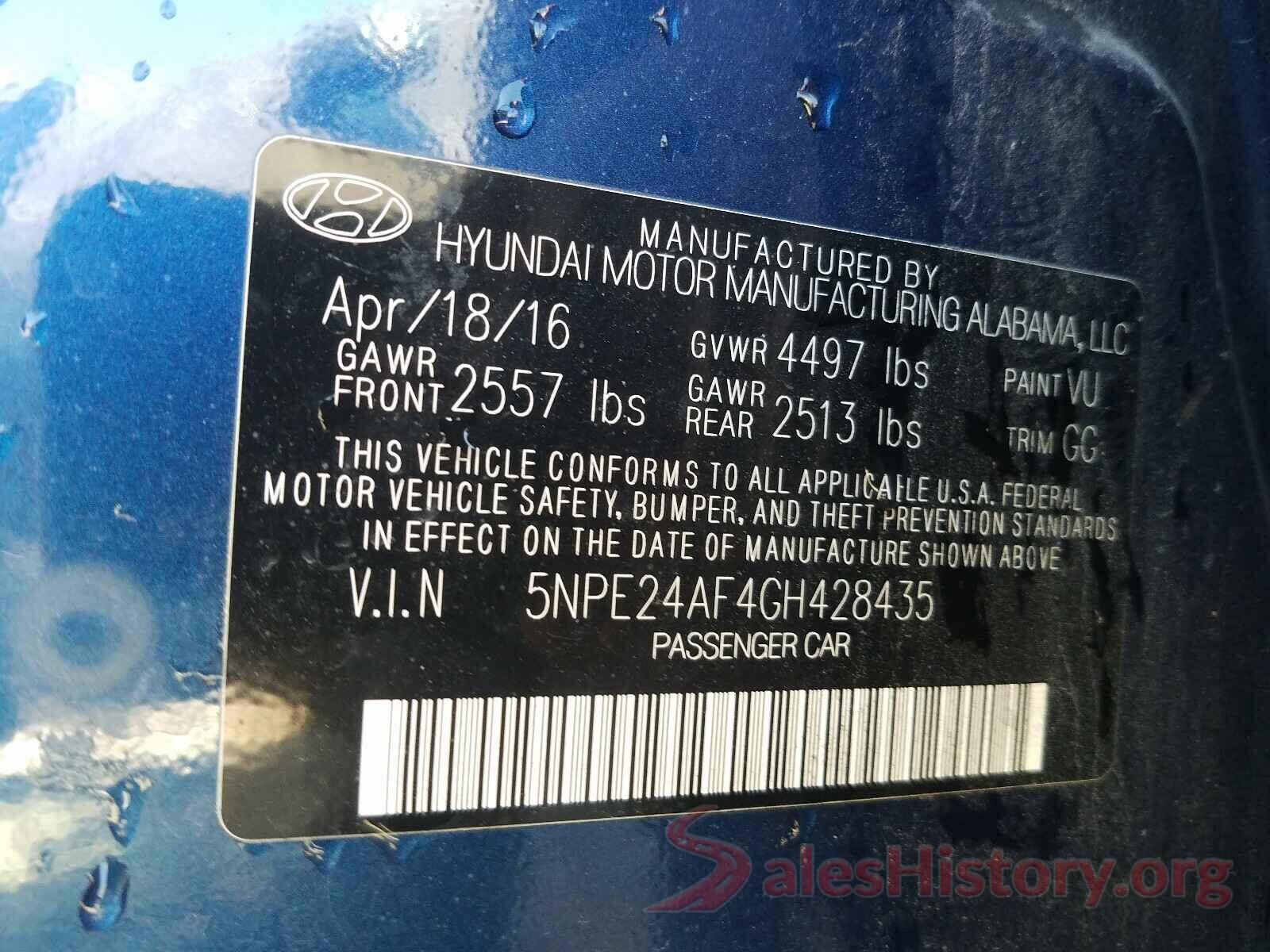 5NPE24AF4GH428435 2016 HYUNDAI SONATA