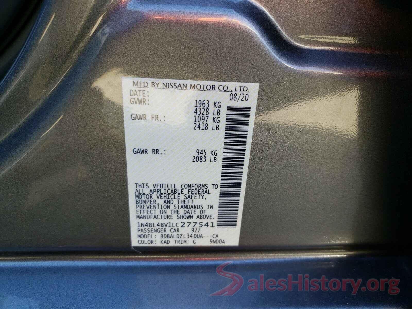 1N4BL4BV1LC277541 2020 NISSAN ALTIMA