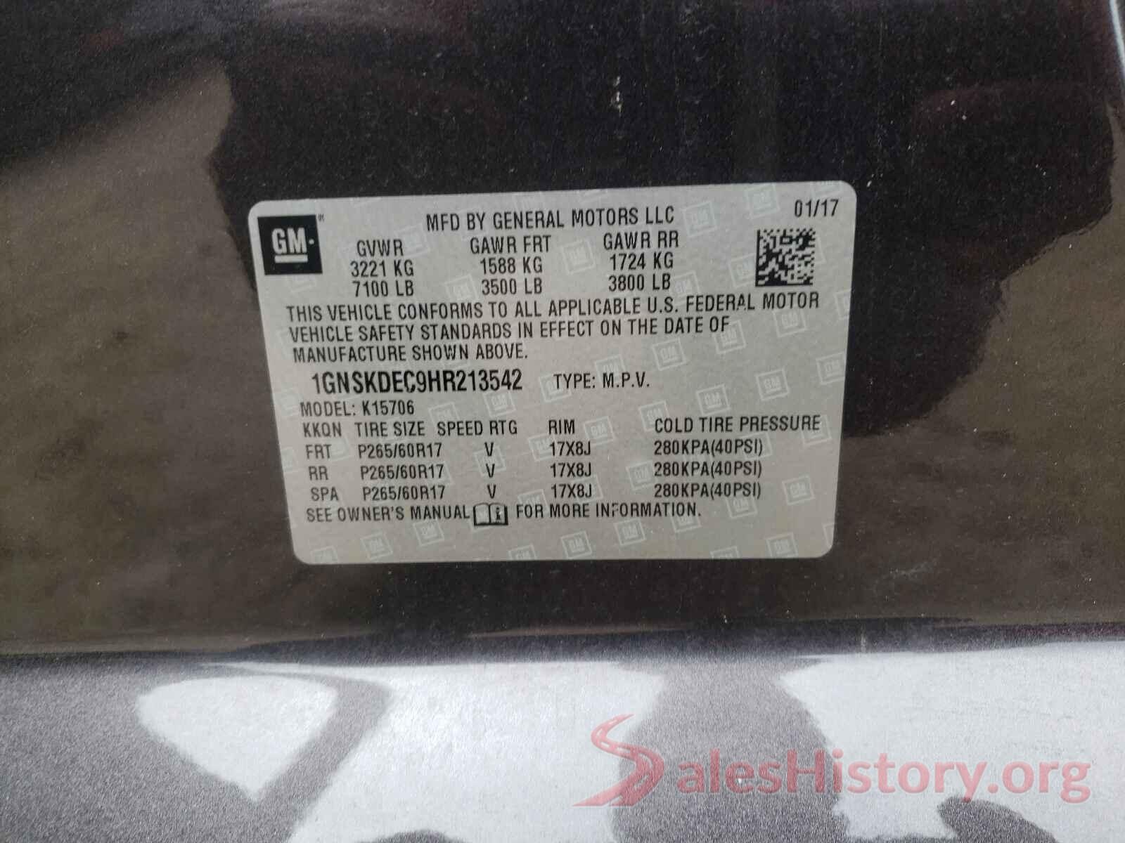 1GNSKDEC9HR213542 2017 CHEVROLET TAHOE