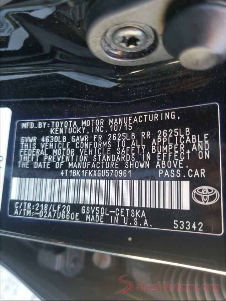 4T1BK1FKXGU570961 2016 TOYOTA CAMRY