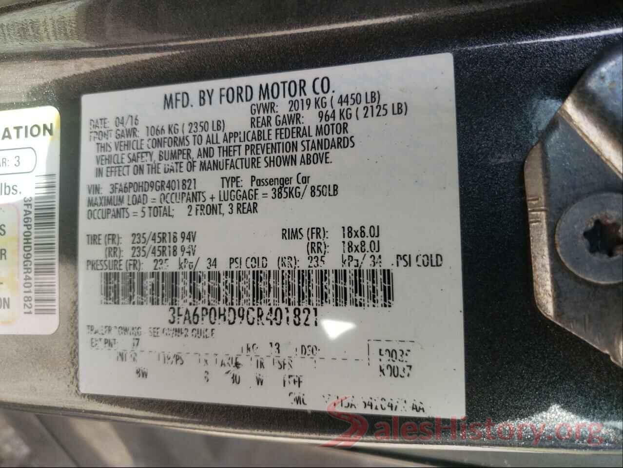 3FA6P0HD9GR401821 2016 FORD FUSION