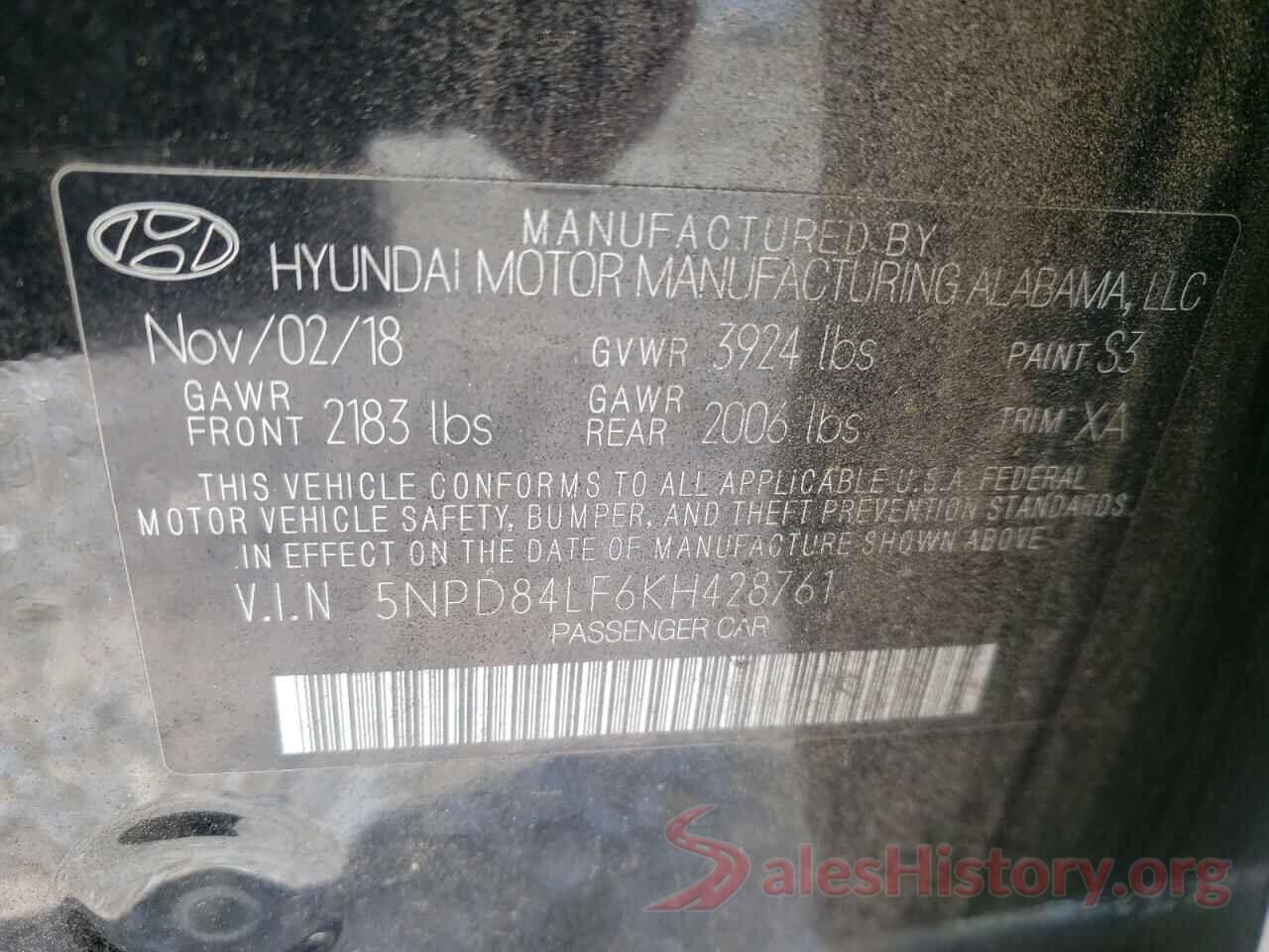 5NPD84LF6KH428761 2019 HYUNDAI ELANTRA