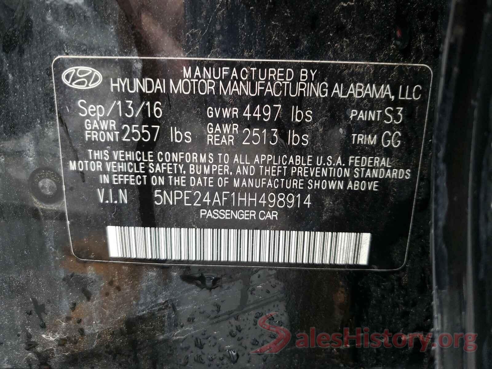 5NPE24AF1HH498914 2017 HYUNDAI SONATA